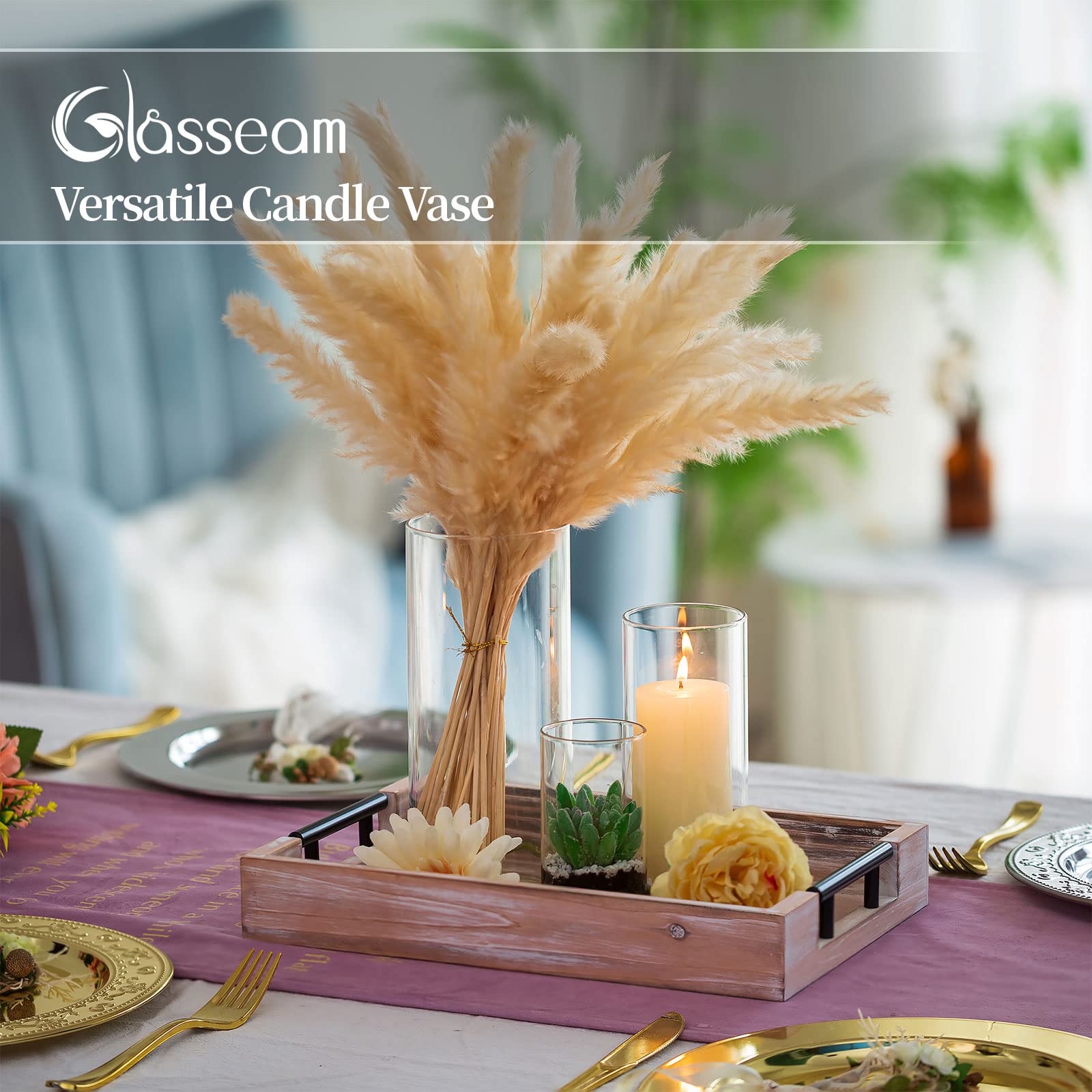 Glasseam Set of 30 Clear Cylinder Hurricane Glass Candle Holders - Bulk Pillar Vases for Wedding Centerpieces, Christmas Decor & Party Table Decorations - Perfect for Romantic Dinners, Holiday Tablescapes & Special Event Decor