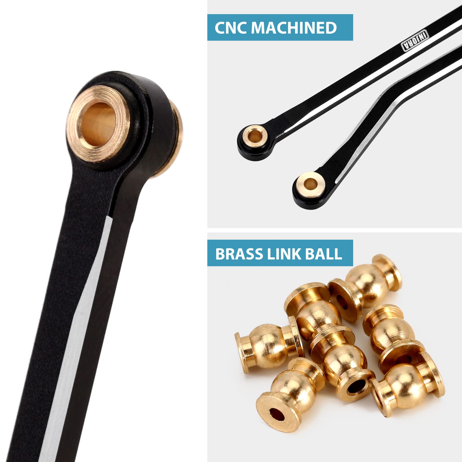 INJORA High Clearance CNC Aluminum Chassis Link Set for TRX4M Defender & Bronco 1/18 Scale RC Crawler Upgrade Parts (Black) - Off-Road Performance & Durability Enhancement