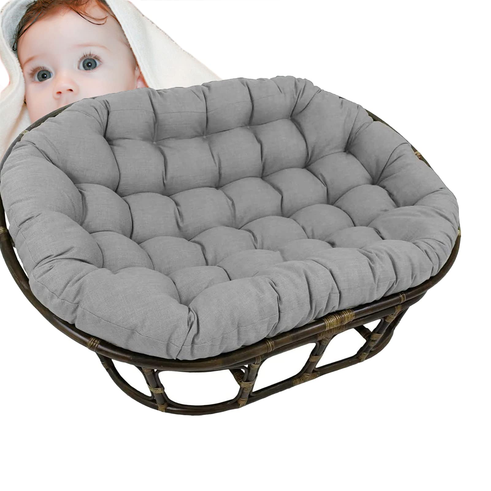 Double Papasan Cushion for Outdoor & Indoor Use - Waterproof Hanging Basket Chair Cushion, Garden & Patio Furniture Pad - Light Gray 67x47 Inches - Perfect for Porch, Balcony, Hammock & Swing Chairs