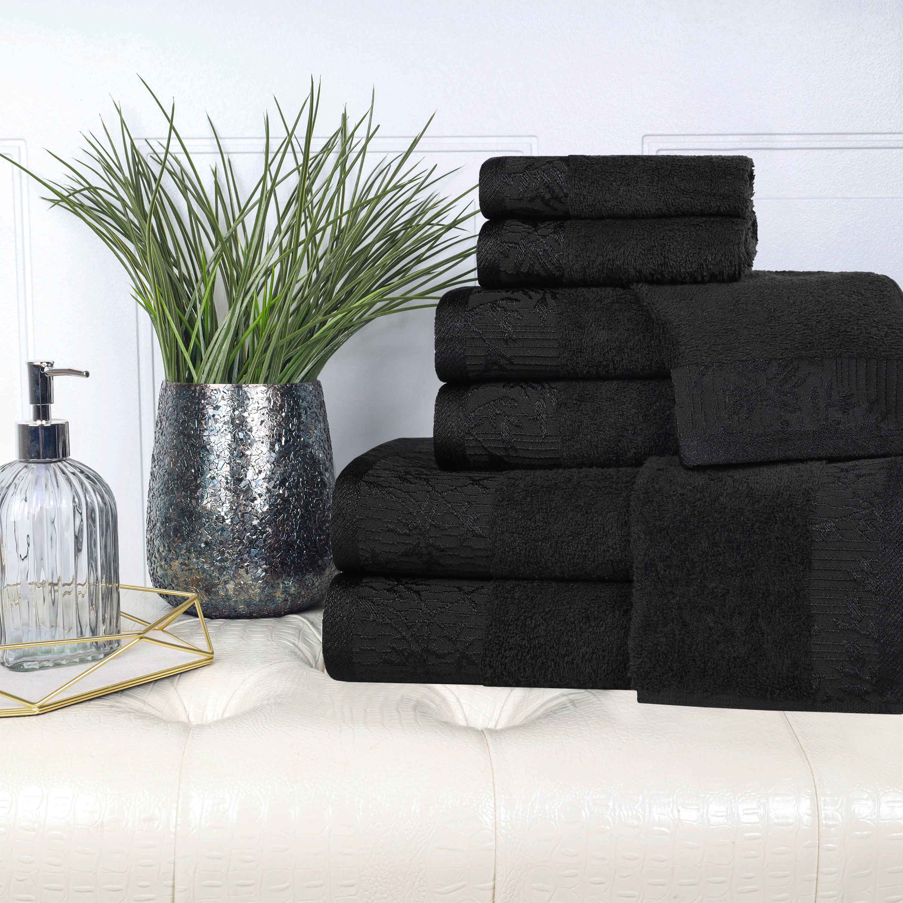 Premium Wisteria Cotton Floral Embroidered Jacquard Border 8-Piece Bath Towel Set - Soft & Absorbent for Spa, Bathroom & Guest Use