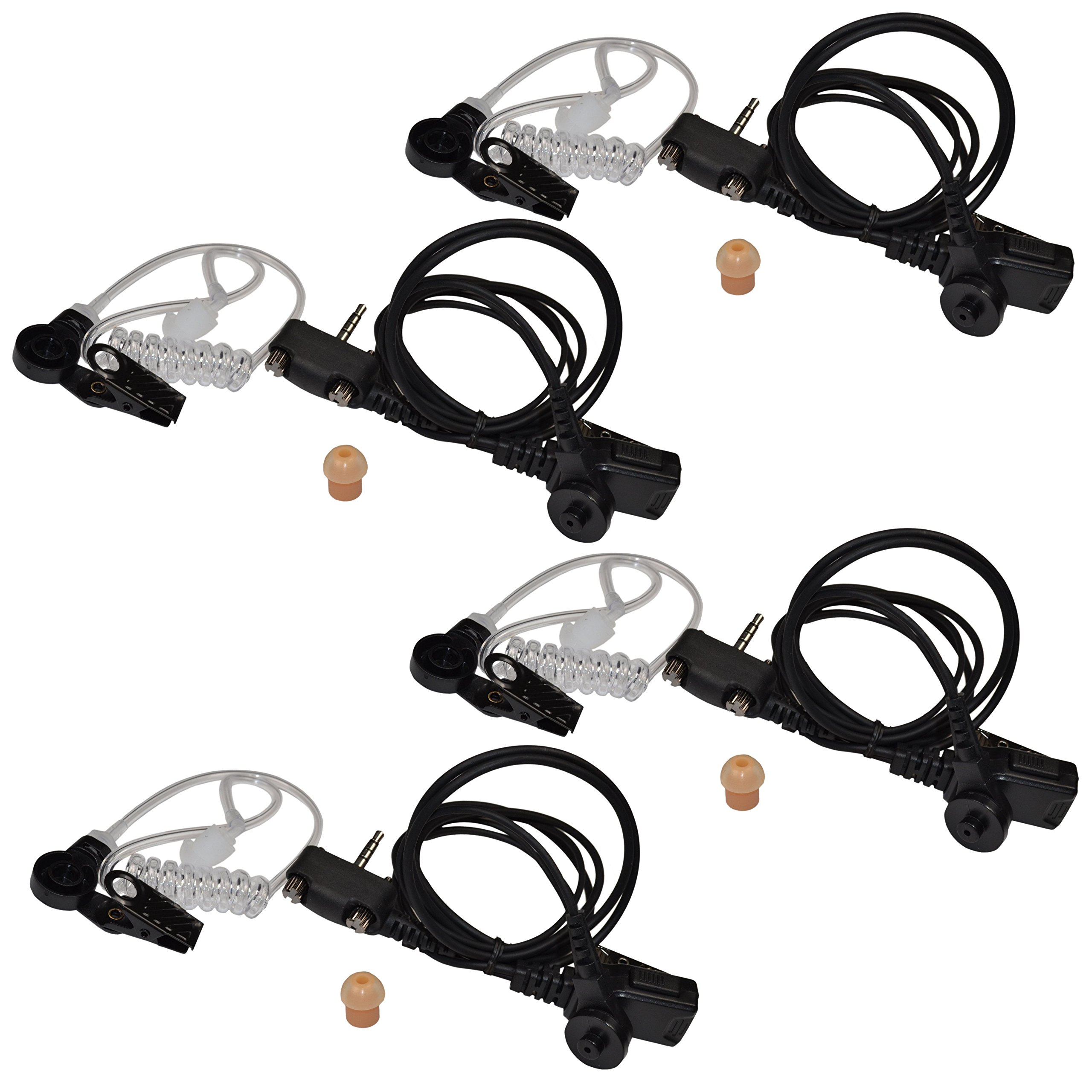 HQRP 4-Pack Acoustic Tube Earpiece Headset with PTT Mic - Compatible with Vertex Standard FT-10R, FT-40R, FT-50R, FT-60R & Sun Meter Radios - Secure & Clear Communication for Security, Construction & Event Staff