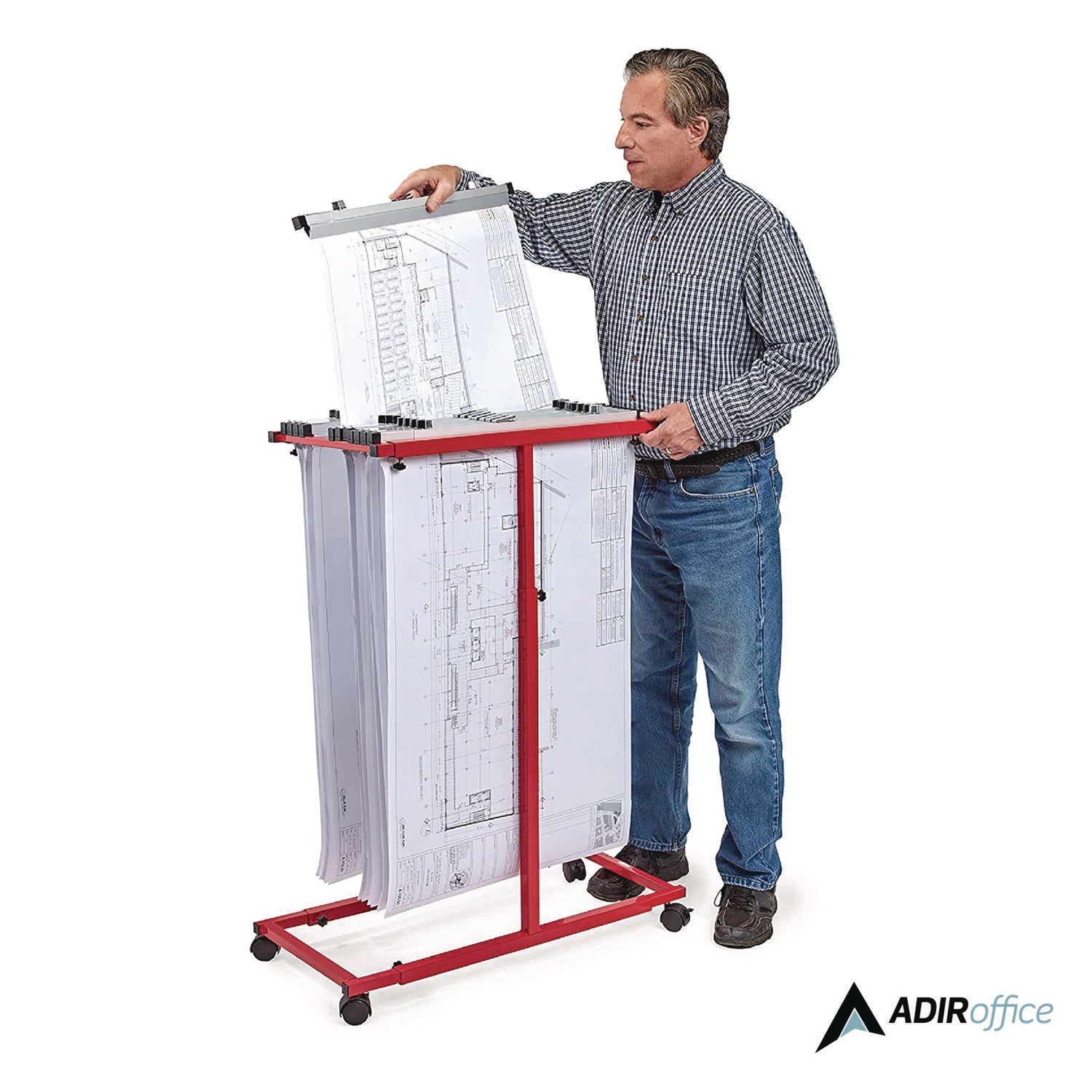 AdirOffice Blueprint Storage Cabinet - Steel Vertical Plan Holder for Large Documents 15x27 to 47.25x57 Inches - Red (Perfect for Architects, Engineers & Construction Sites)