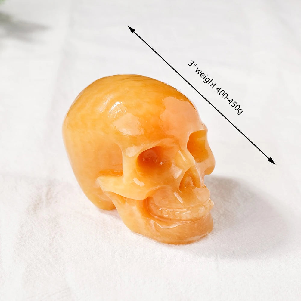 Natural Yellow Calcite Crystal Skull Statue - 3 Inch Hand Carved Healing Gemstone Figurine for Meditation, Reiki & Home Decor | Unique Collectible Art Piece