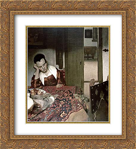 Johannes Vermeer 'Girl Asleep at a Table' 15x16 Inch Gold Ornate Framed Museum Art Print with Double Mat - Perfect for Living Room, Bedroom & Office Wall Decor