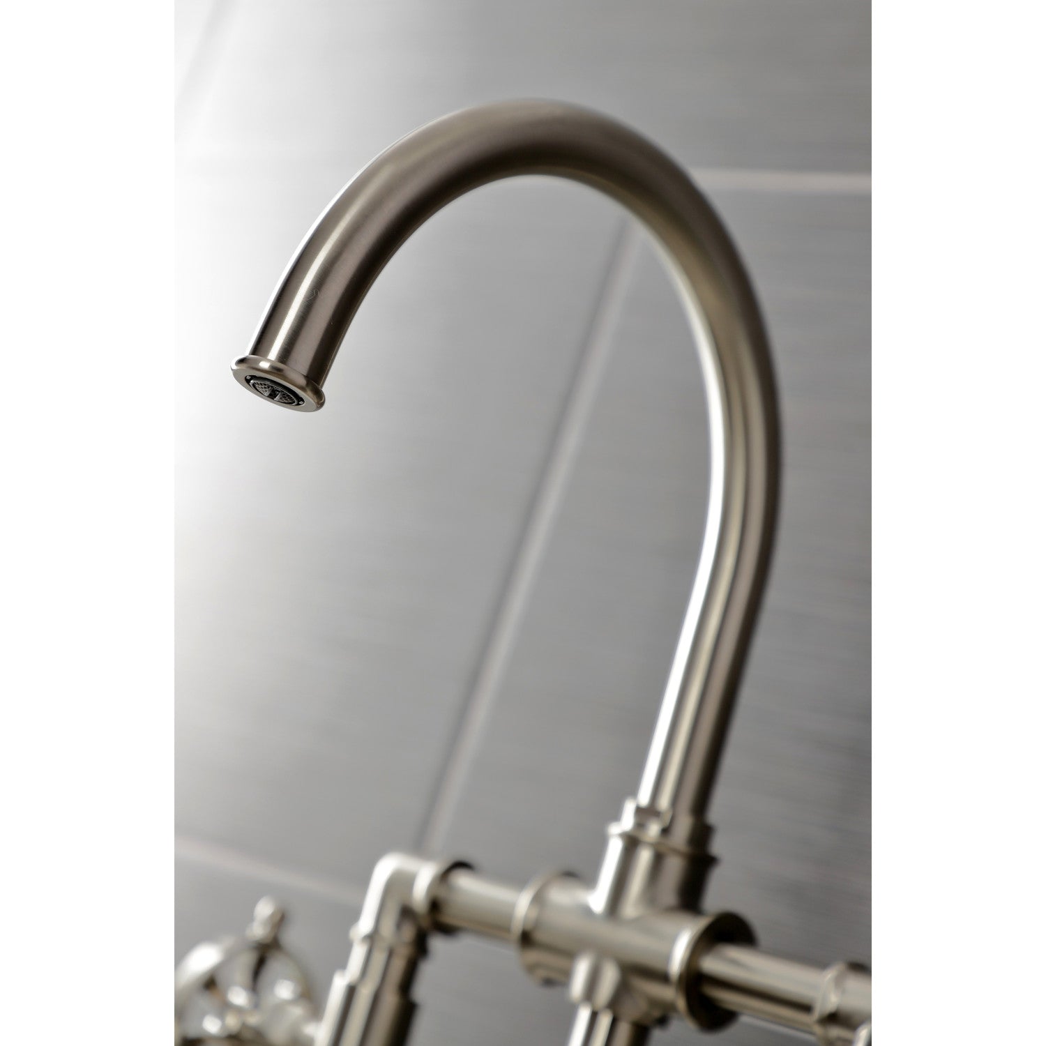 Belknap KS2338RX Brushed Nickel 4-Hole Deck Mount Bridge Kitchen Faucet with Brass Side Sprayer - Industrial Style Two Handle Design for Modern Farmhouse & Commercial Kitchens