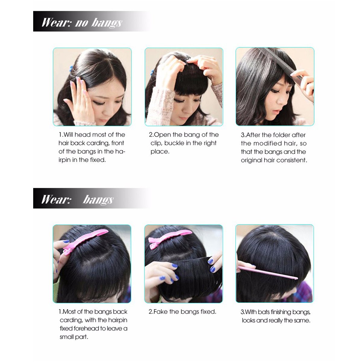 LEEONS Clip on Bangs Black Fringe Hair Extensions - 6