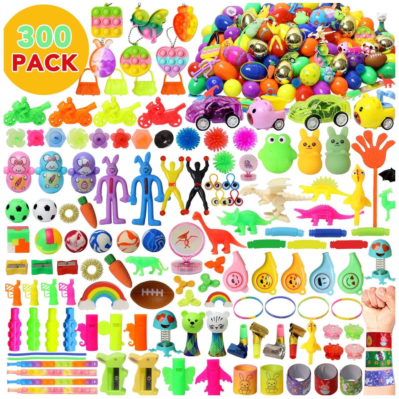 300 Pcs Prefilled Easter Eggs with Assorted Toys Inside - Non-Candy Easter Basket Stuffers & Egg Fillers for Kids - Bulk Easter Toys for Egg Hunts, Classroom Prizes, Party Favors & Easter Celebrations - Perfect for School Events, Birthday Parties & Family Gatherings