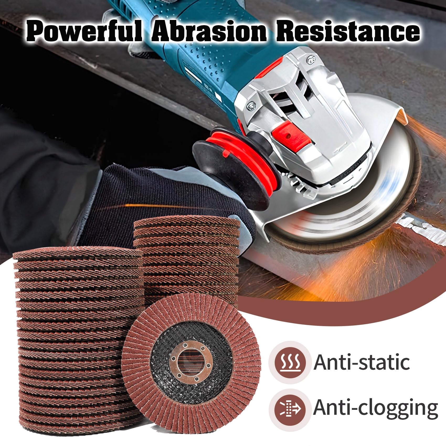 4.5 Inch Flap Discs for Angle Grinder - 40 PCS Aluminum Oxide Abrasive Wheels (40/60/80/120 Grit, Type 29) - Perfect for Metal Grinding, Wood Sanding & Surface Preparation