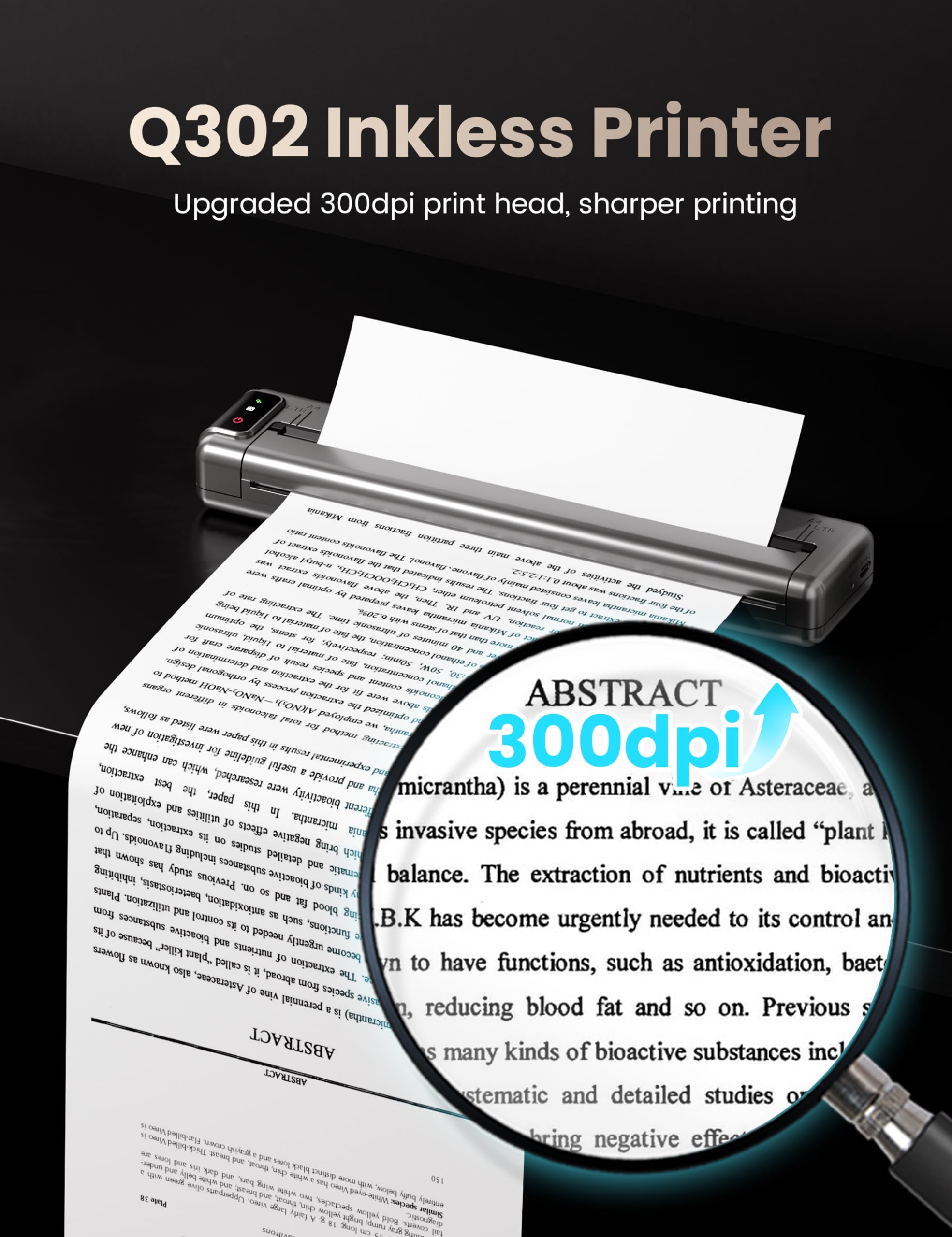 Phomemo Q302 Wireless Bluetooth Thermal Printer - 300dpi High Resolution, Inkless & Silent Printing for Business Travel - Compatible with Smartphone, iPhone, Android & PC - Perfect for Receipts, Labels, Tickets and On-the-Go Printing