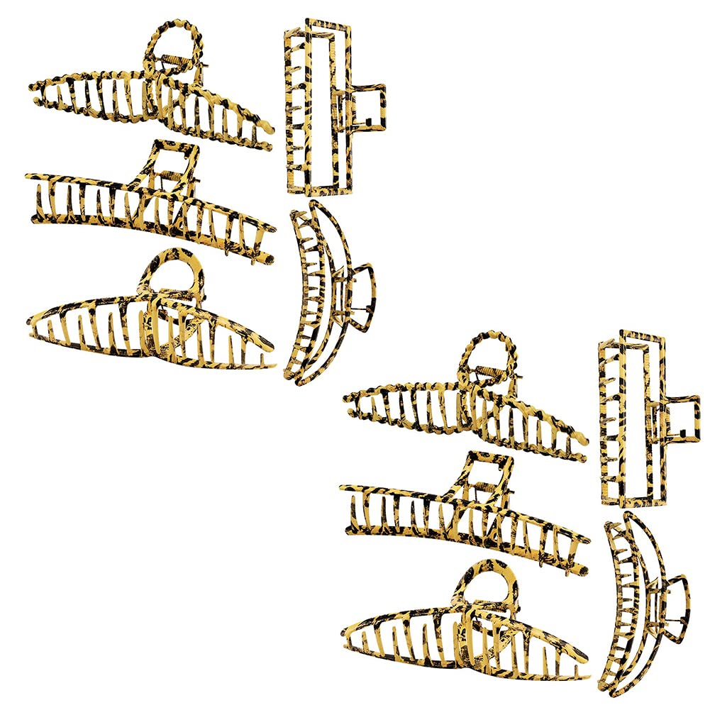 Magik 5-10 Pack Jumbo Metal Hair Claw Clips - Extra Large Strong Hold Hair Clips for Thick Hair, Non-Slip Grip (10 Pack, Leopard Print) - Perfect for Updos, Ponytails & Everyday Hairstyles