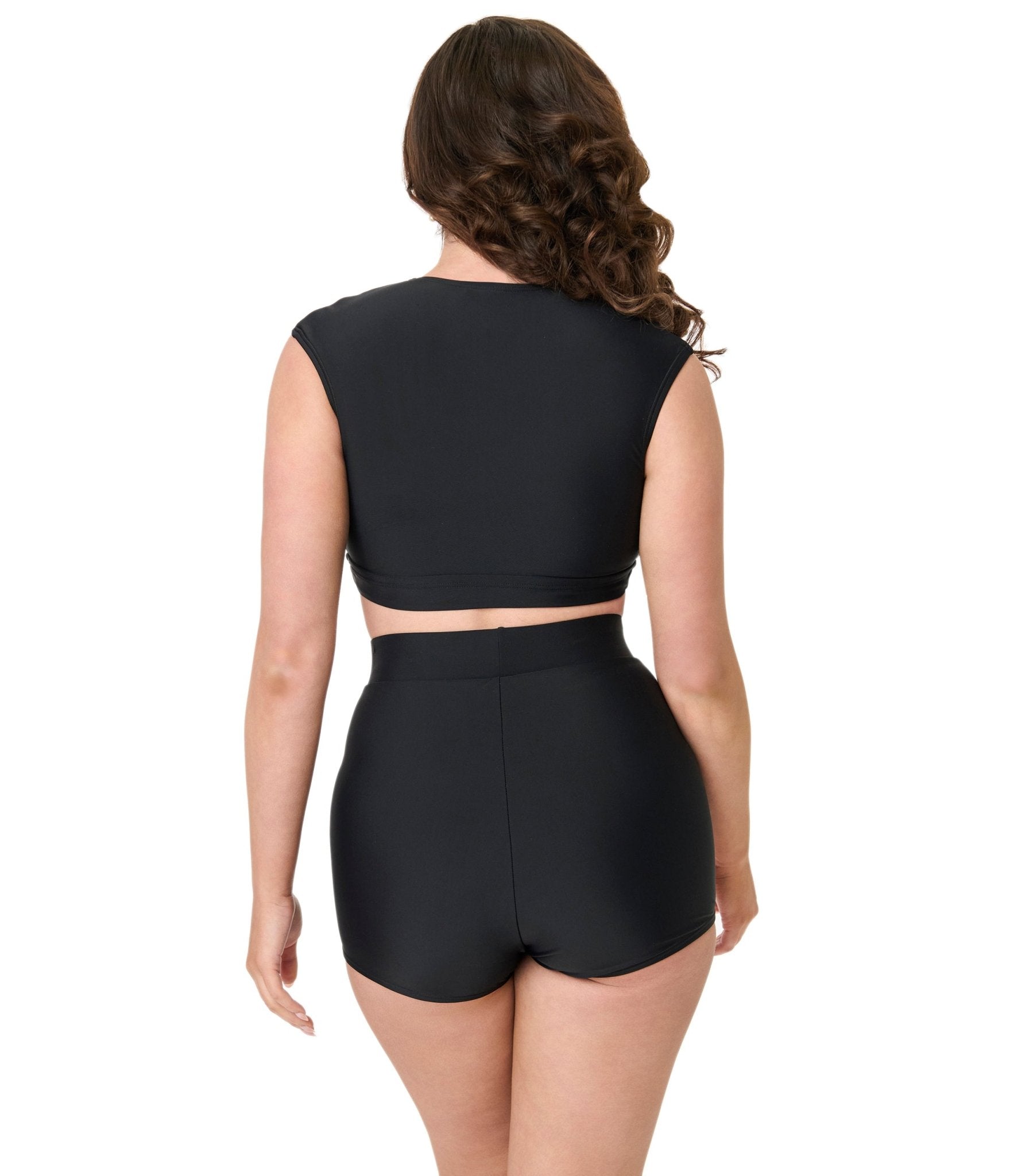 Vintage Black Bow Swim Top for Women - Retro One Piece Bathing Suit for Beach, Pool & Summer Vacation