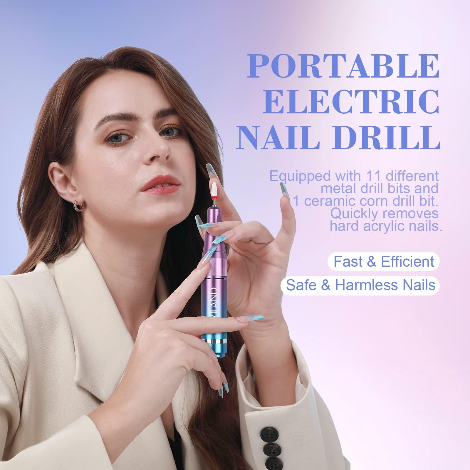 SAVILAND Professional Electric Nail Drill Kit - 40000RPM High Speed Portable Nail File with 12 Drill Bits & Rechargeable Battery for Acrylic Gel Nails, Manicure & Pedicure | Perfect for Salon Use & Home Nail Care