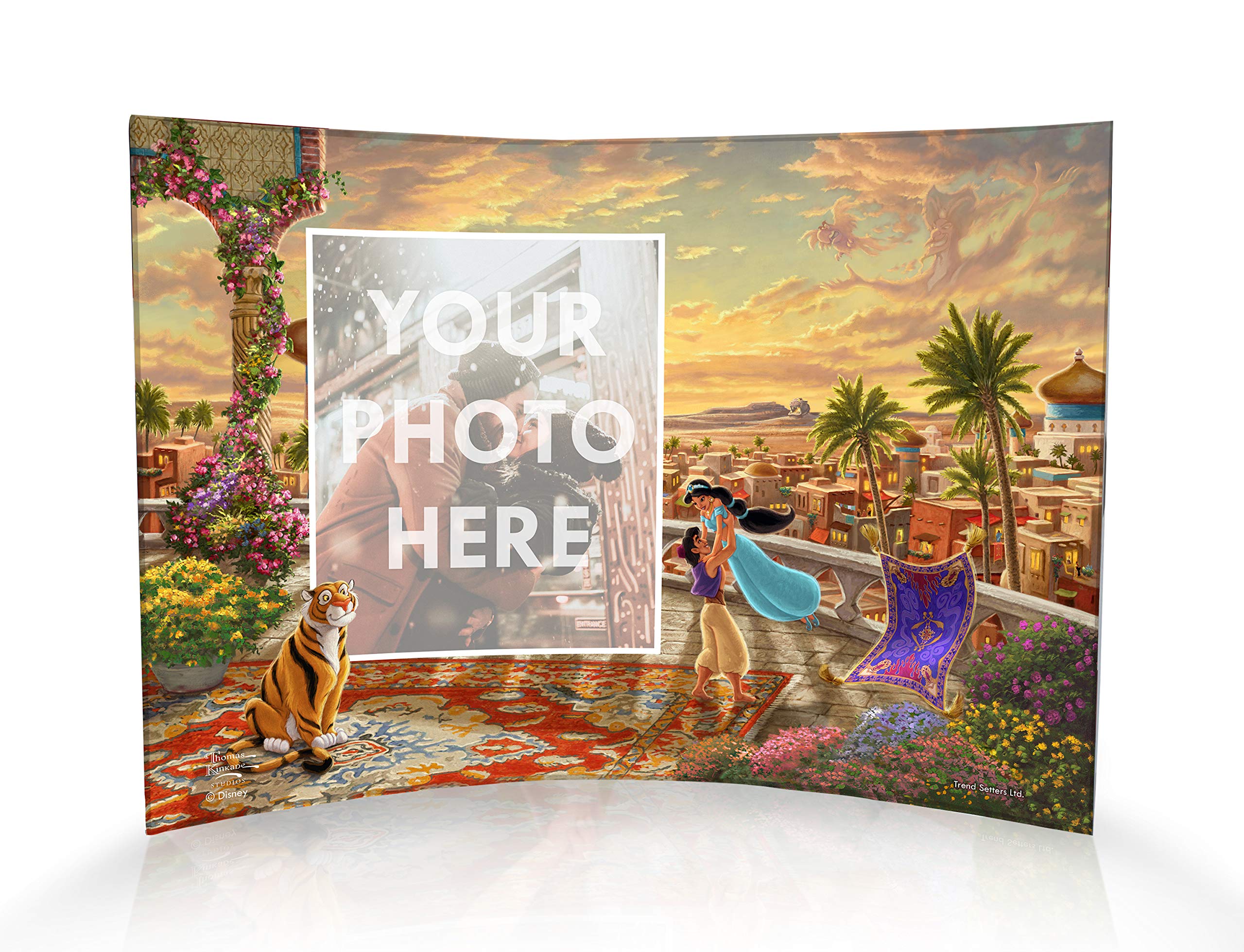 Disney Aladdin Princess Jasmine and Friends Personalized Acrylic Photo Print – 10” x 7” Curved Free Standing Décor with Light Catching Design – Perfect for Bedroom, Nursery, or Disney Fan Gift