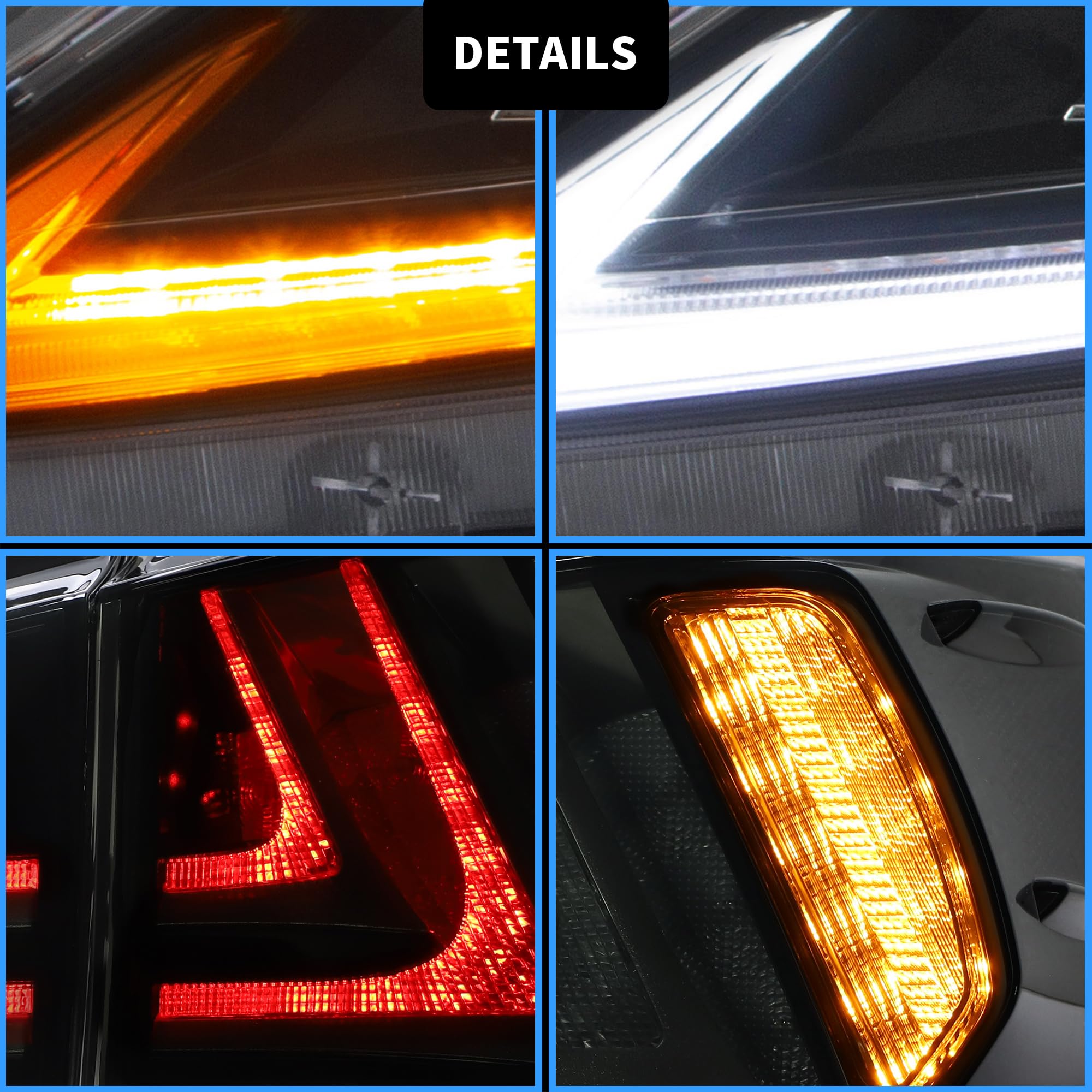 VLAND LED Headlights & Tail Lights for Lexus IS250 IS350 2006-2012 - Clear Headlamps + Smoke Rear Lights for Night Driving