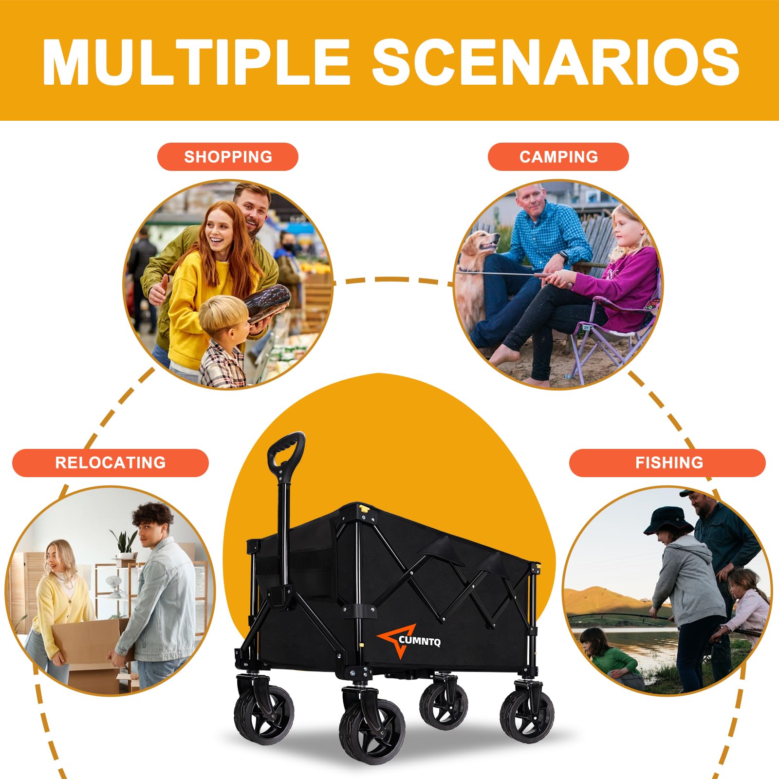 Heavy Duty Collapsible Wagon Cart with Wheels - 230lbs Capacity Foldable Utility Cart for Beach, Camping, Groceries & Shopping | Portable Outdoor Wagon for Picnics, Tailgating & Kids Activities (Black)