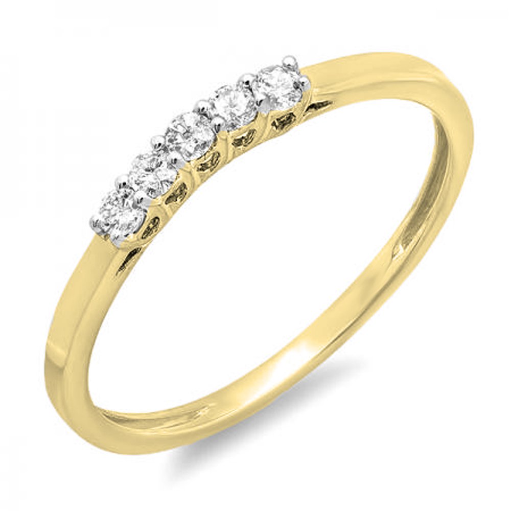 0.15 Cttw 14K Solid Gold Round White Diamond Women's 5-Stone Anniversary Wedding Band Ring - Perfect for Bridal Jewelry, Engagement Gifts & Special Occasions