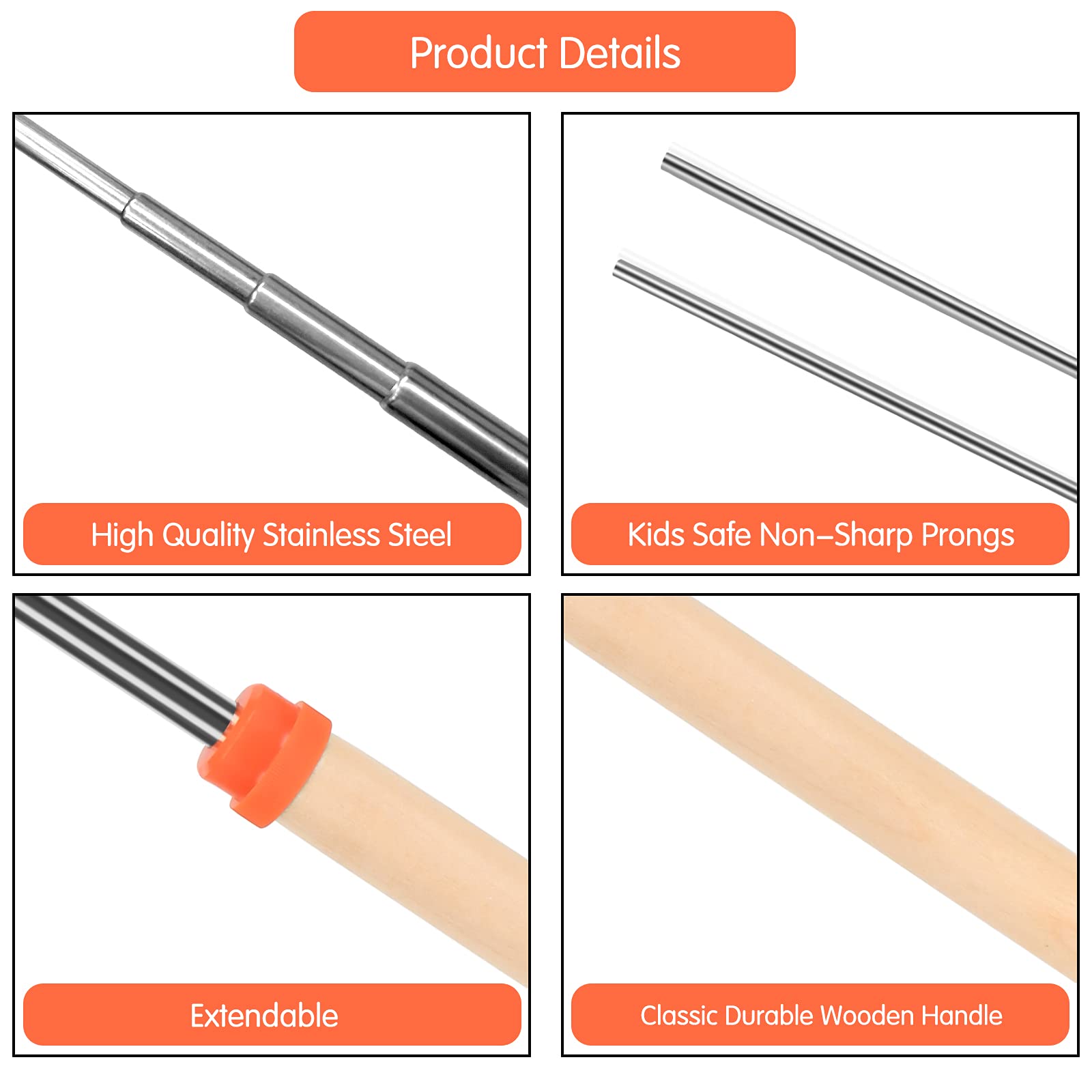 **Premium 32-Inch Extendable Marshmallow Roasting Sticks with Wooden Handle – 8-Pack Telescopic Skewers for Campfire, Stove & Outdoor Cooking – Perfect for S'mores, BBQ & Family Camping Trips**