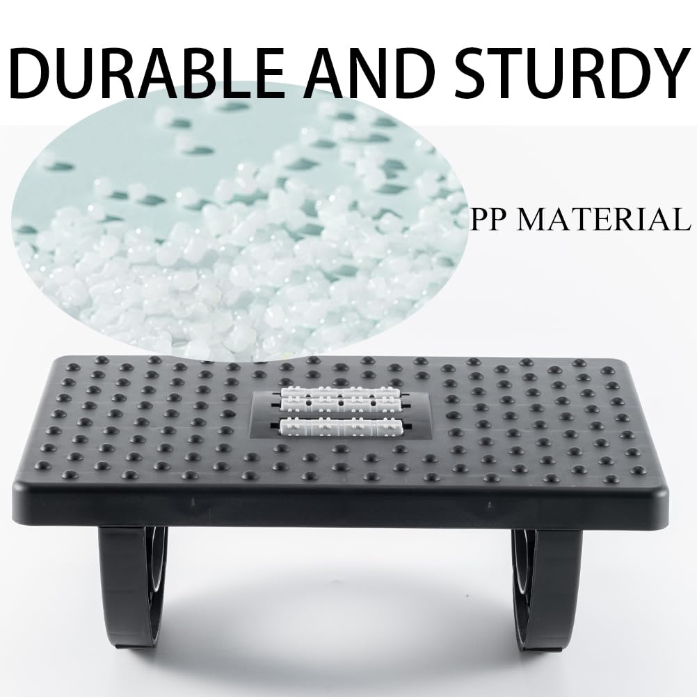 Ergonomic Adjustable Height Foot Rest for Under Desk - Office Foot Stool with Large Roller Massage - Black (Perfect for Work, Home Office & Gaming Setup)