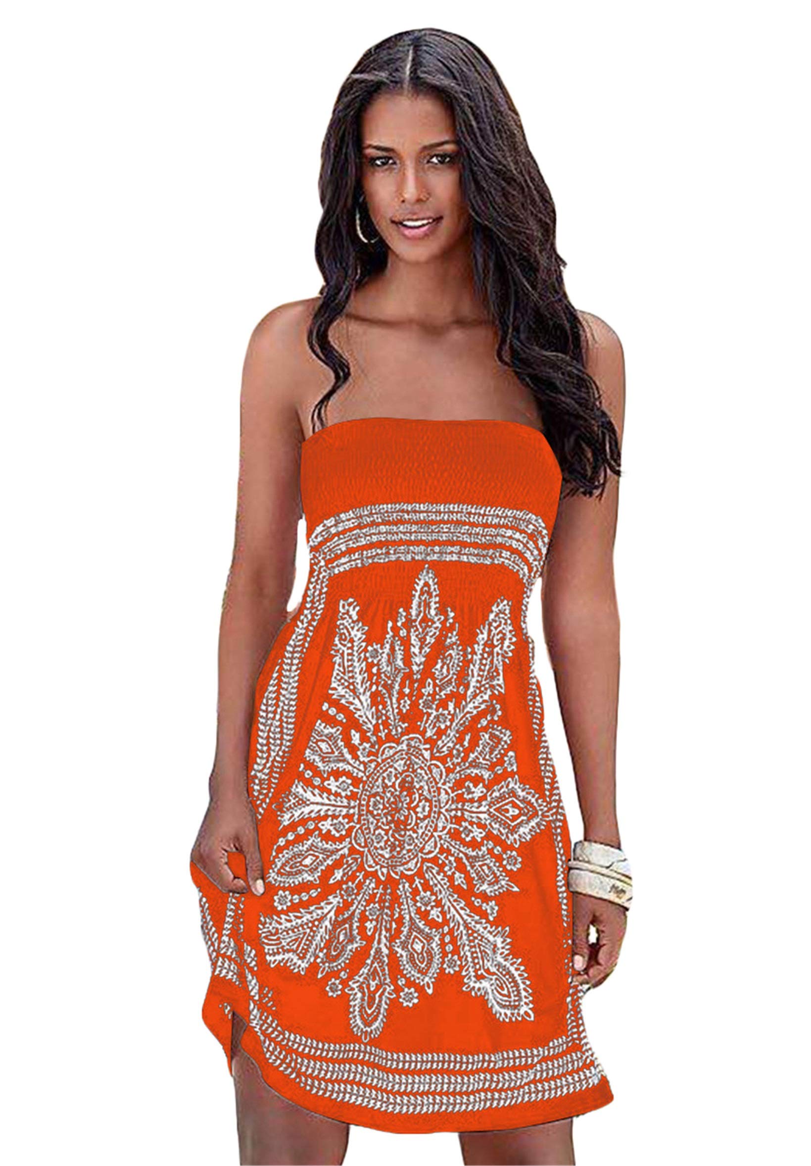 Andongnywell Women's Strapless Floral Print Mini Dress - Casual Beach Cover Up, Tube Top Sundress for Summer Vacation, Pool Party & Boho Outfit