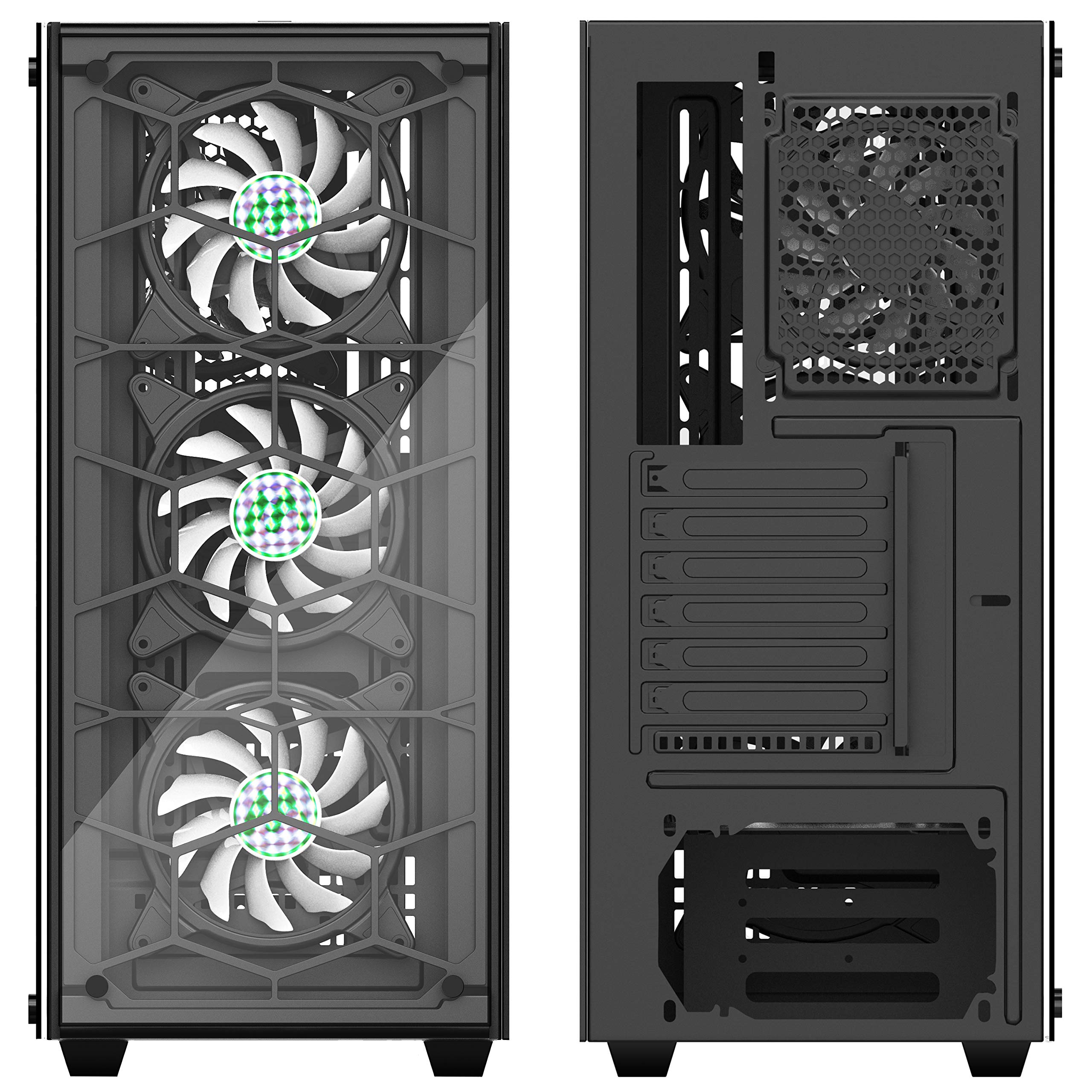 MUSETEX Phantom Black ATX Mid Tower Gaming PC Case - USB 3.0 Ports, Tempered Glass Side Panel, 6x 120mm RGB Fans Pre-Installed (Model 907D6) - Perfect for High-Performance Gaming Rigs & Custom PC Builds