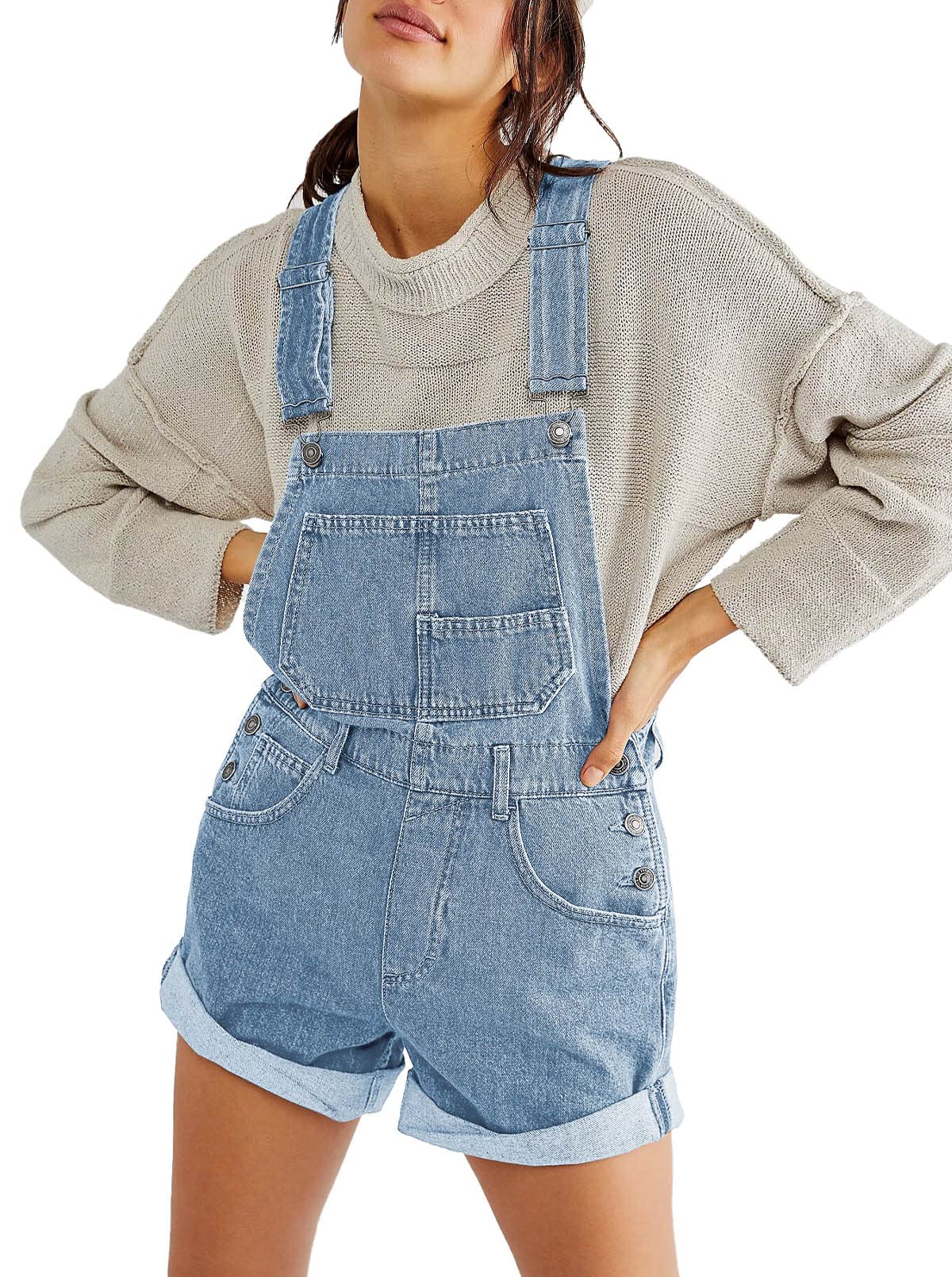 Sovoyontee Women's Denim Shortalls - Adjustable Straps Bib Overalls Romper Jumpsuit for Summer | Casual Outfit, Beach Wear, Outdoor Activities