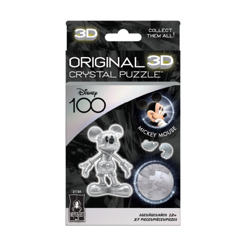 BePuzzled Disney 100 Platinum Edition 3D Crystal Puzzle - Mickey Mouse 37-Piece Brain Teaser for Adults & Kids | Fun Collectible Gift for Disney Fans, Birthday & Home Decor