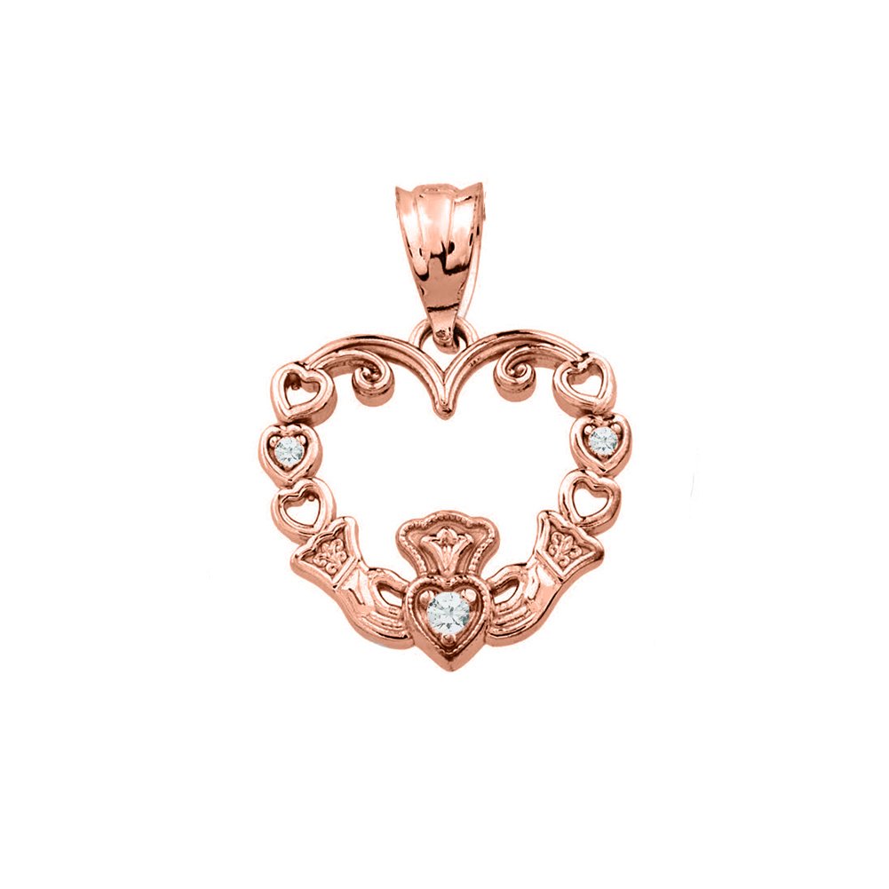 10k Rose Gold Claddagh Heart Pendant with Diamond - Elegant Irish Jewelry Gift for Women, Perfect for Valentine's Day, Anniversary & Special Occasions