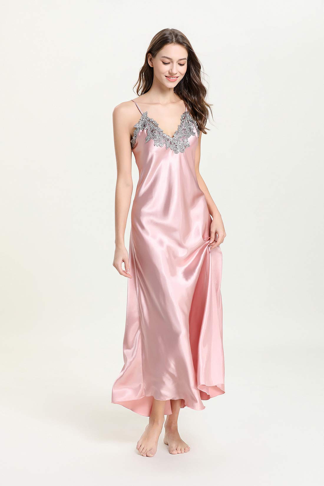 Aivtalk Women's Lace Satin Nightgown - Sexy Long Chemise Sleepwear for Women, Comfortable Lingerie Nightdress for Romantic Evenings & Bedtime
