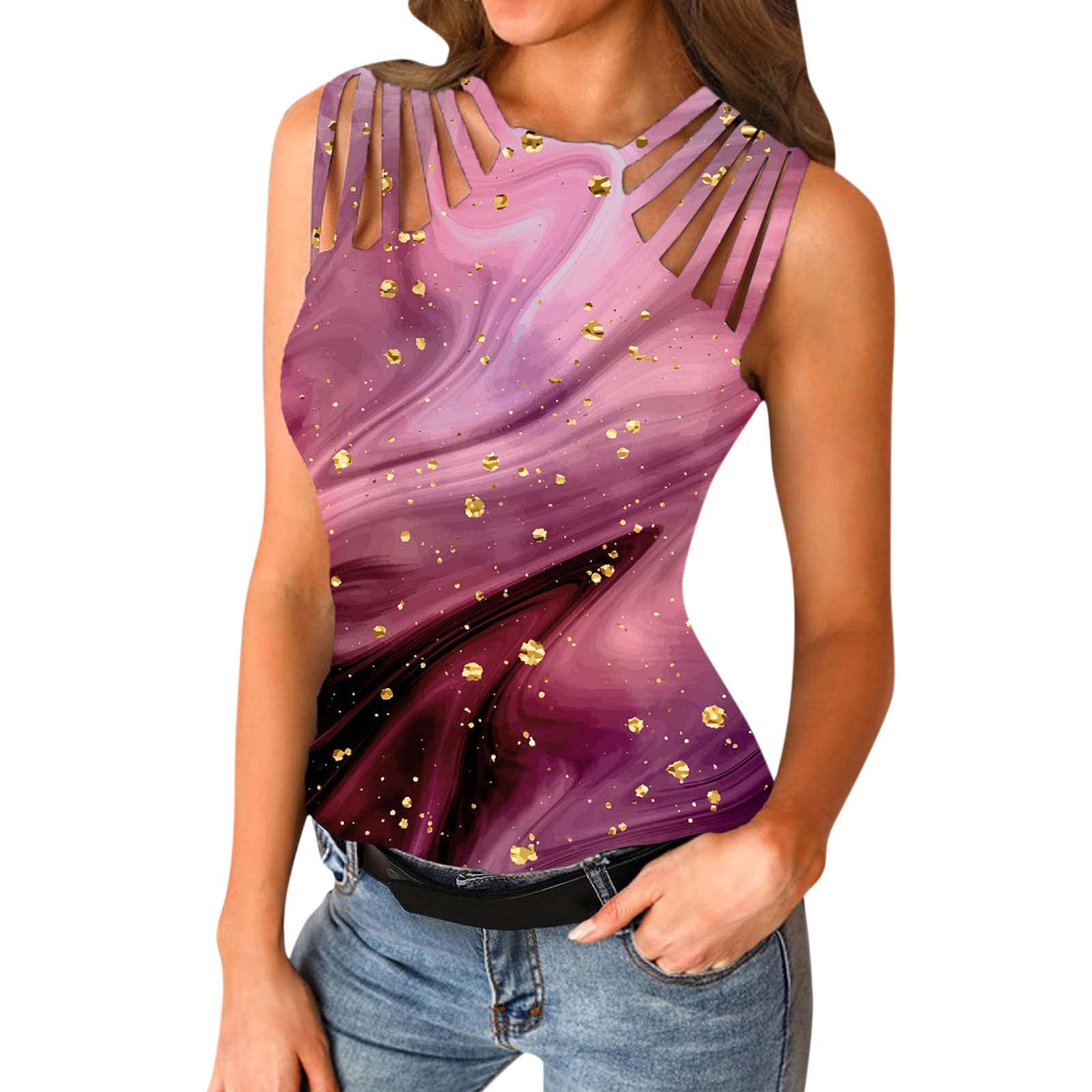 Padded Camisole Bra for Women - Non-Positioning Vest with Printed Collar, Sleeveless Summer Casual Top for Everyday Wear & Layering