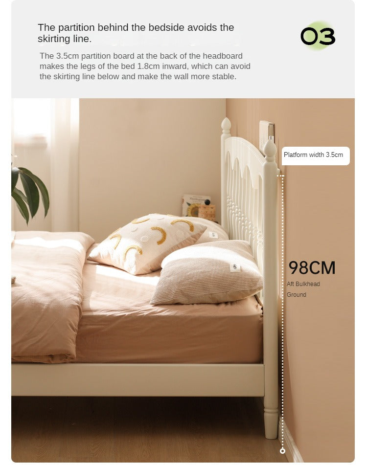 French Cream Style Poplar Solid Wood Bed - Elegant & Durable Bedroom Furniture for Master Bedroom, Guest Room, or Kids Room