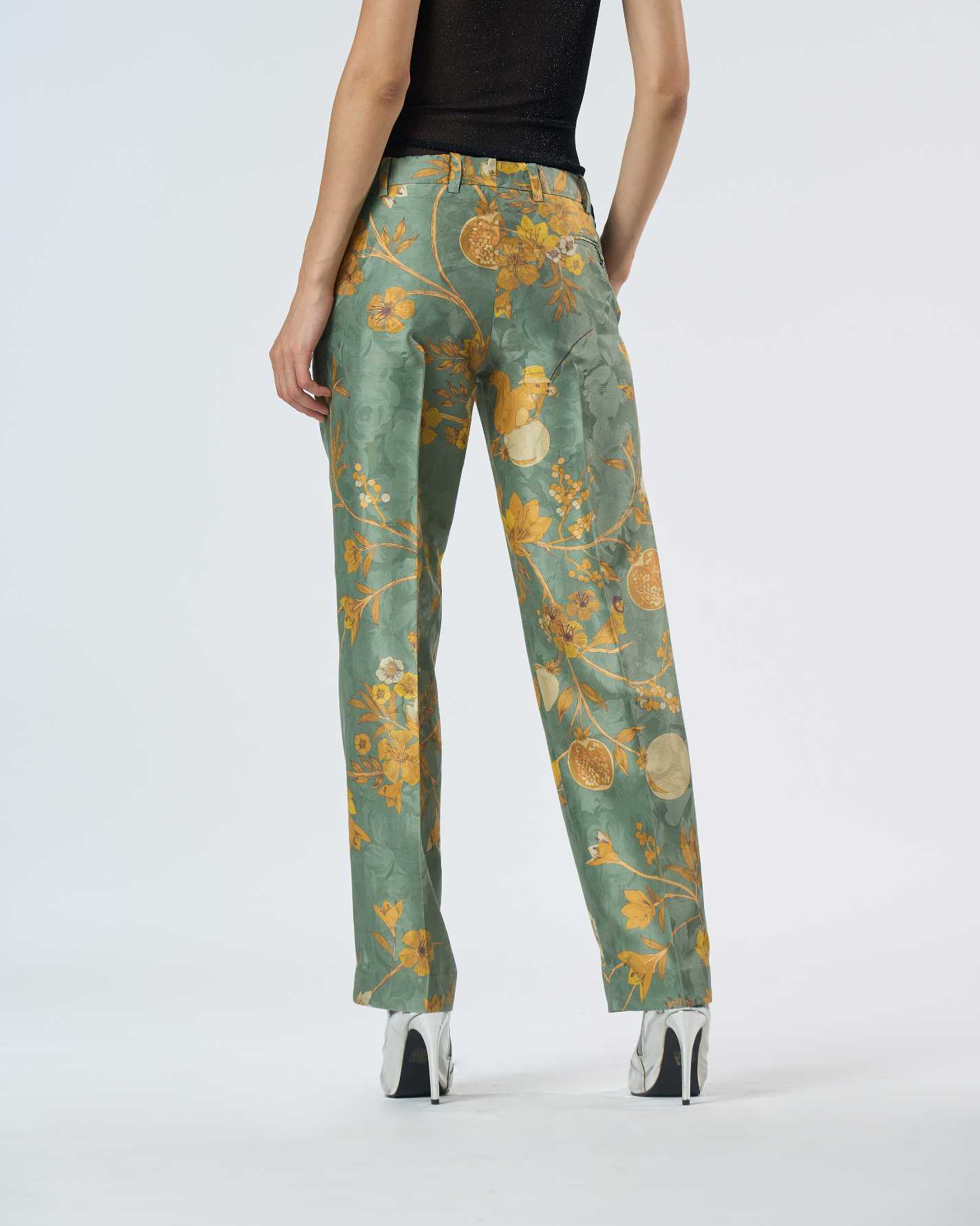 Premium Straight Fit Silk Damask Trousers in Sage Green - Elegant Office Wear & Formal Occasions