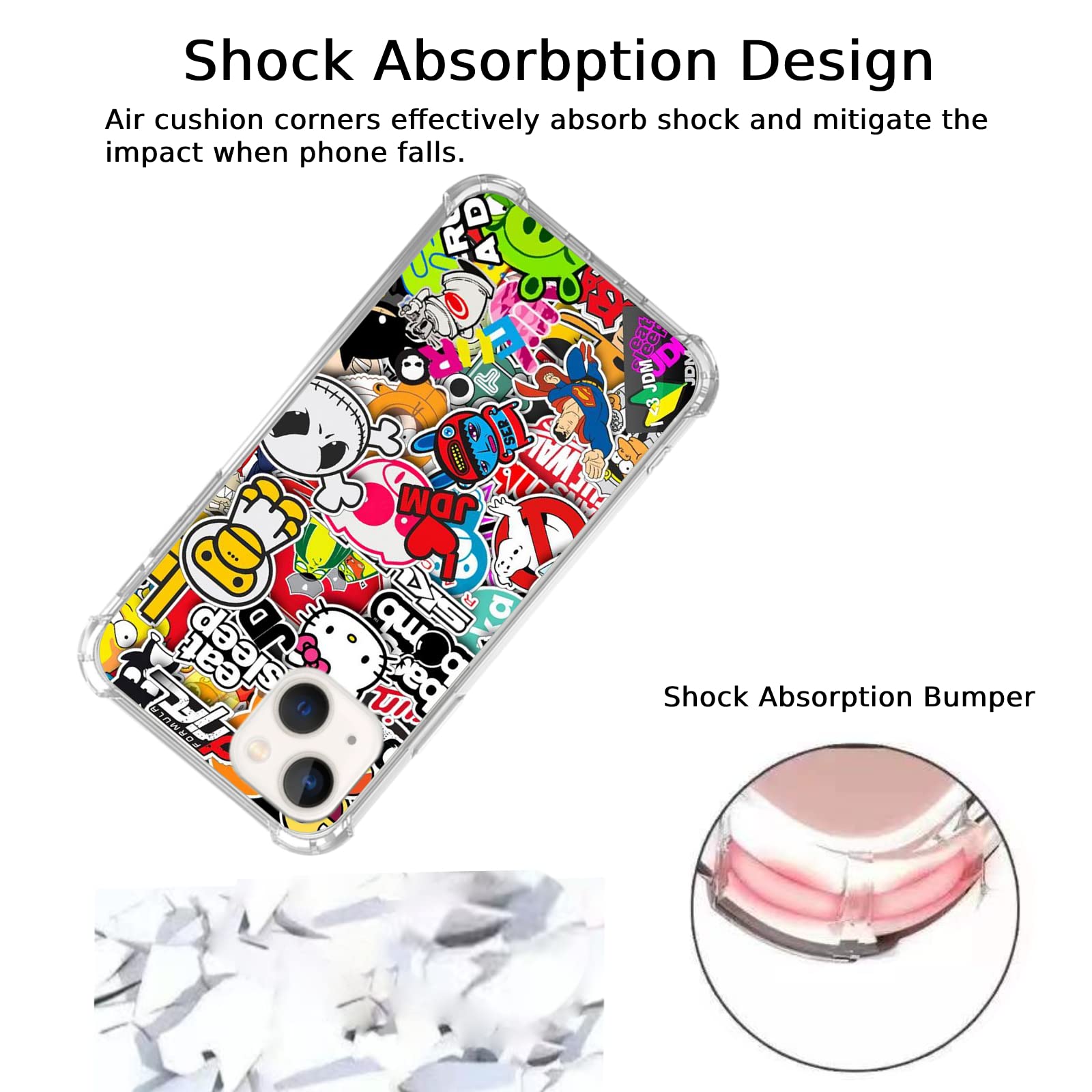 Trendy Pop-Art Collage iPhone 15 Case - Aesthetic Cartoon Sticker Bomb TPU Cover for Women, Men & Teens | Perfect for Daily Use, School & Work | Google SEO Optimized