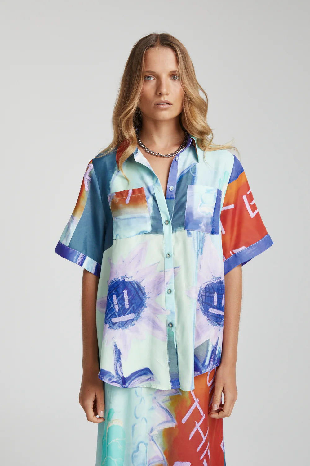 Blue Sunflower Button Up Shirt for Men & Women - Casual & Stylish Wear for Office, Outdoors & Special Occasions
