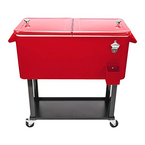 80 QT Rolling Cooler with Wheels and Shelf - Portable Outdoor Ice Chest for Camping, Tailgating, Beach Parties, and Backyard BBQs - Heavy Duty Drink Cooler Cart for Patio, Picnics, and Outdoor Events