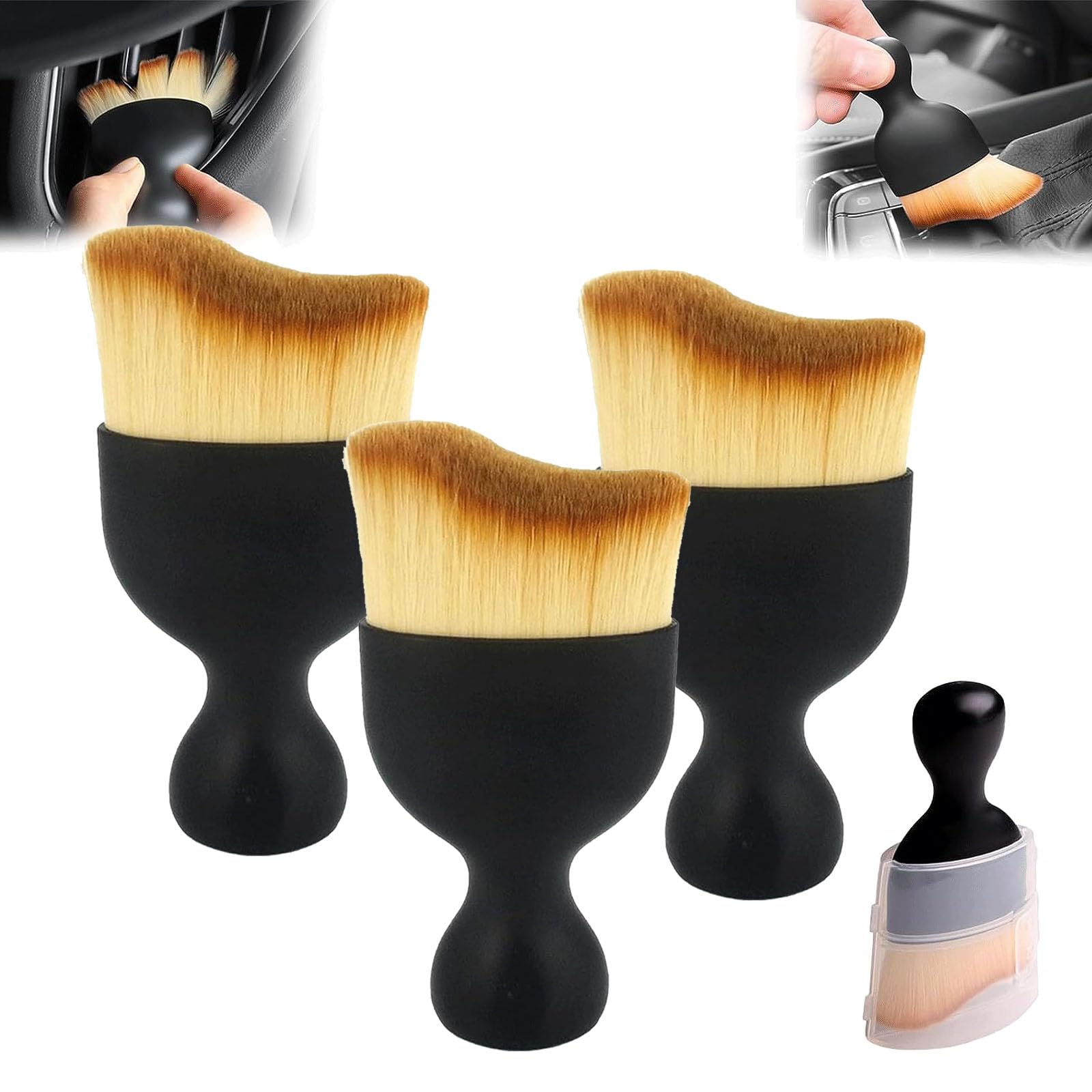 Woobrooch Car Cleaning Brush Set - 3 Pack Soft Bristle Interior Dust Sweeper & Duster for Dashboard, Seats, Vents - Perfect for Car Detailing & Home Use