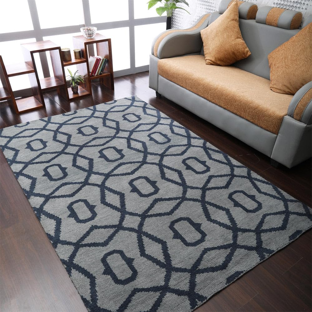 Hand Knotted Wool Geometric Area Rug 9'x12' - Modern Light Blue Blue Rectangle Handmade Medium Pile Rug for Living Room, Bedroom, Office | Durable & Stylish Home Decor (N00533)