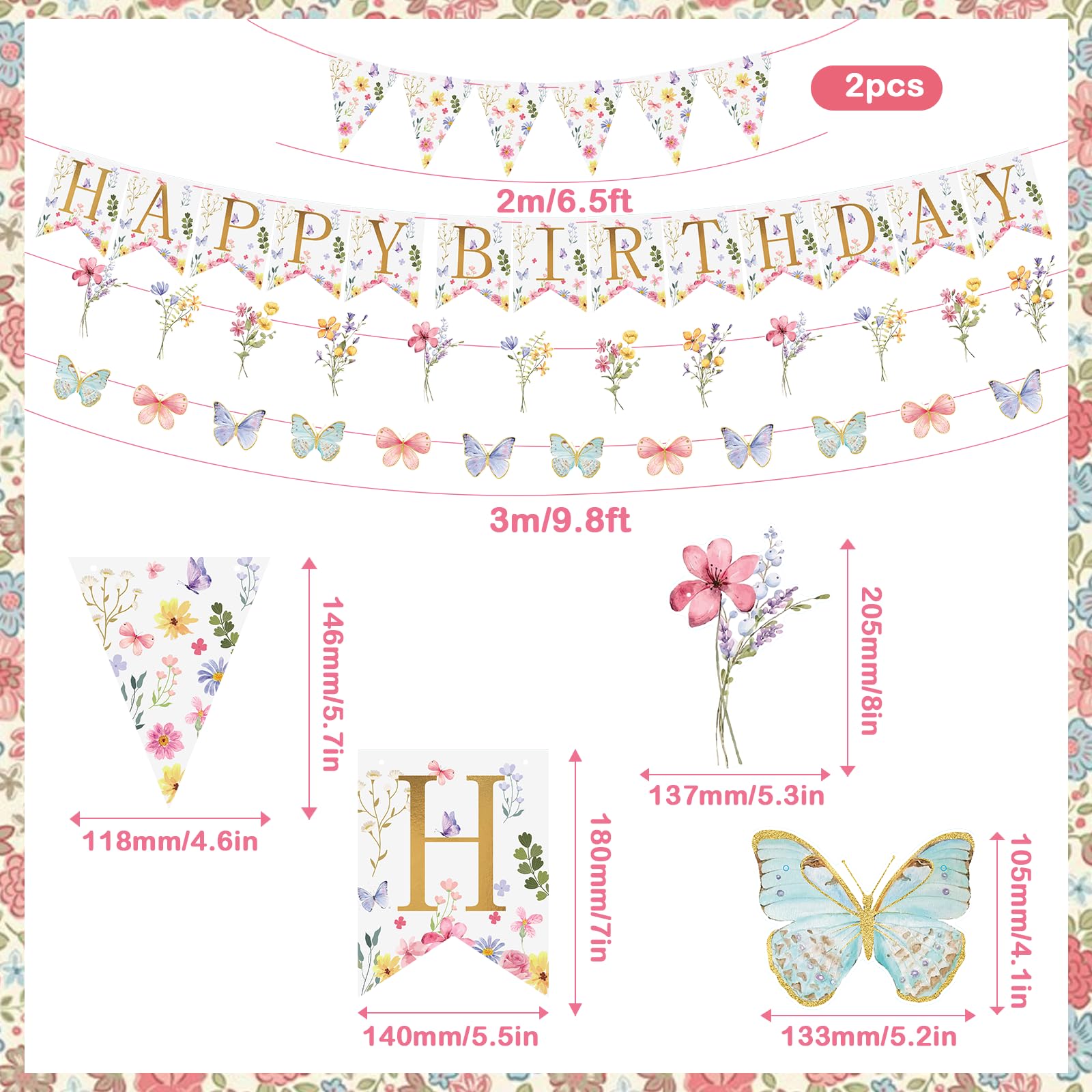 Floral Birthday Decorations - Elegant Flower Bouquet Garland & Party Banners for Girls & Women | Perfect for Birthday Parties, Baby Showers & Bridal Showers