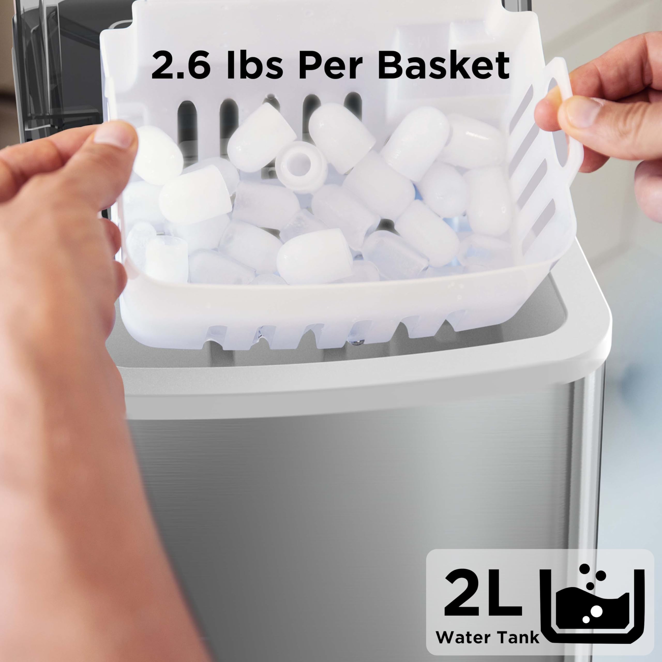 Countertop Ice Maker Machine - 9 Ice Cubes in 6 Minutes, 26lbs/24Hrs, Portable & Self-Cleaning with 2 Bullet-Shaped Ice Sizes - Perfect for Home Kitchen, Office, Bar, Party & Outdoor Gatherings