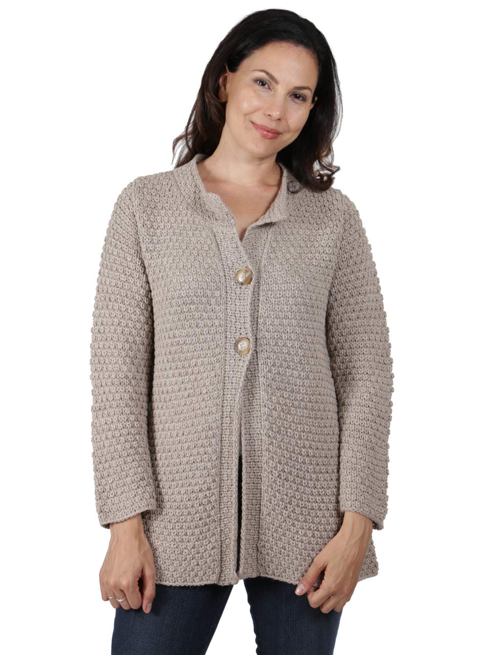 Hand Knit Baby Alpaca Swing Cardigan - Soft & Warm All-Season Sweater for Women (Large, Oatmeal) | Perfect for Casual Outings, Office Wear & Cozy Evenings