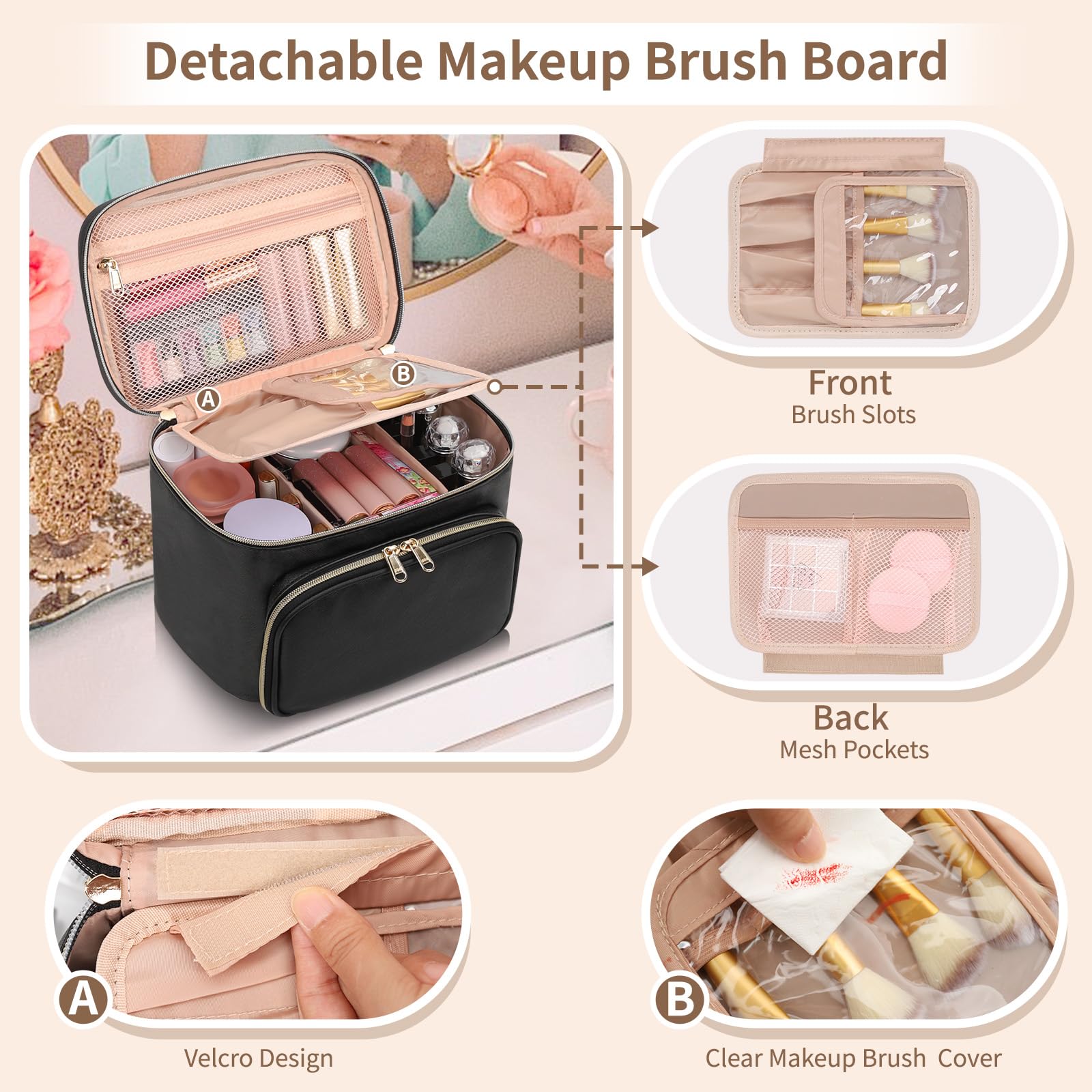 Large Waterproof Makeup Bag for Women - Travel Cosmetic Organizer with Removable Dividers, Perfect for Travel & Daily Use