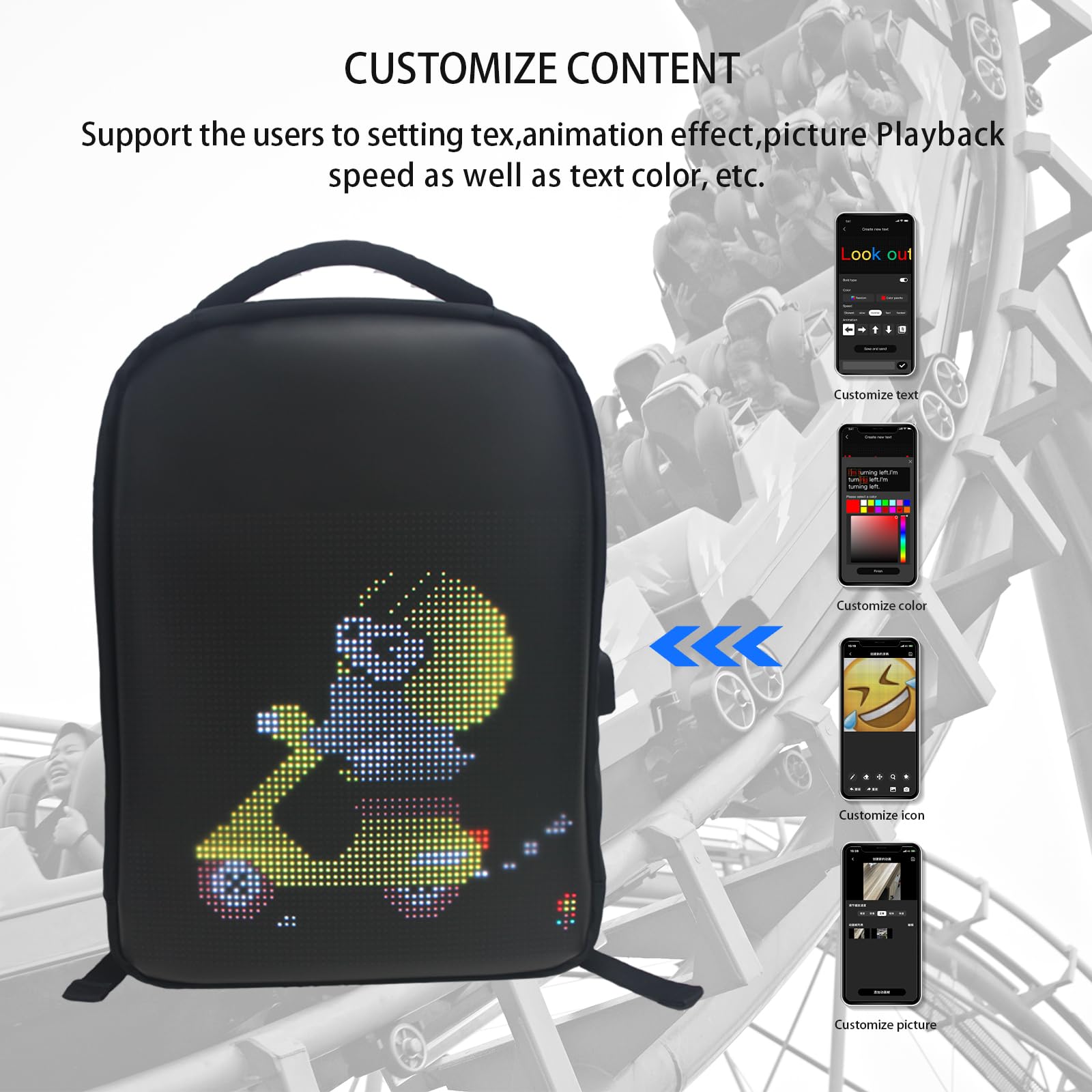 Programmable LED Screen Backpack - Full Color Waterproof Laptop Backpack with Real-Time Navigation Display | Perfect for Travel, Motorcycle Riding & Unique Valentine's Day Gifts for Men and Women