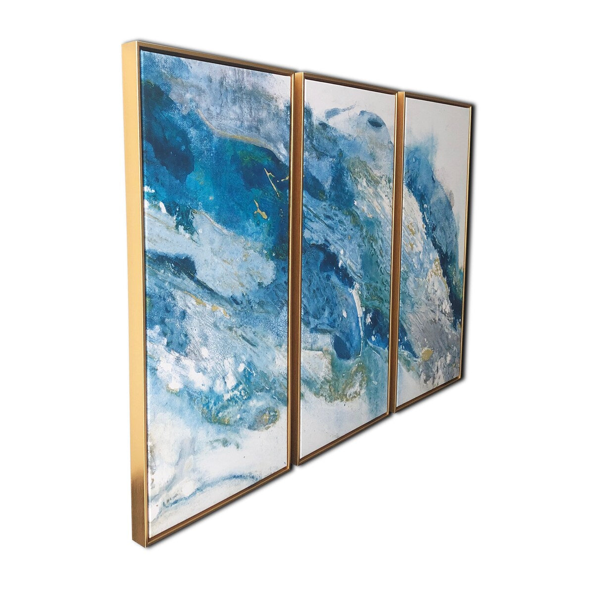 Abstract Turquoise Regalite 3-Piece Canvas Wall Art Set - Gold Floating Frame, Large Print Modern Home Decor for Living Room, Bedroom & Office