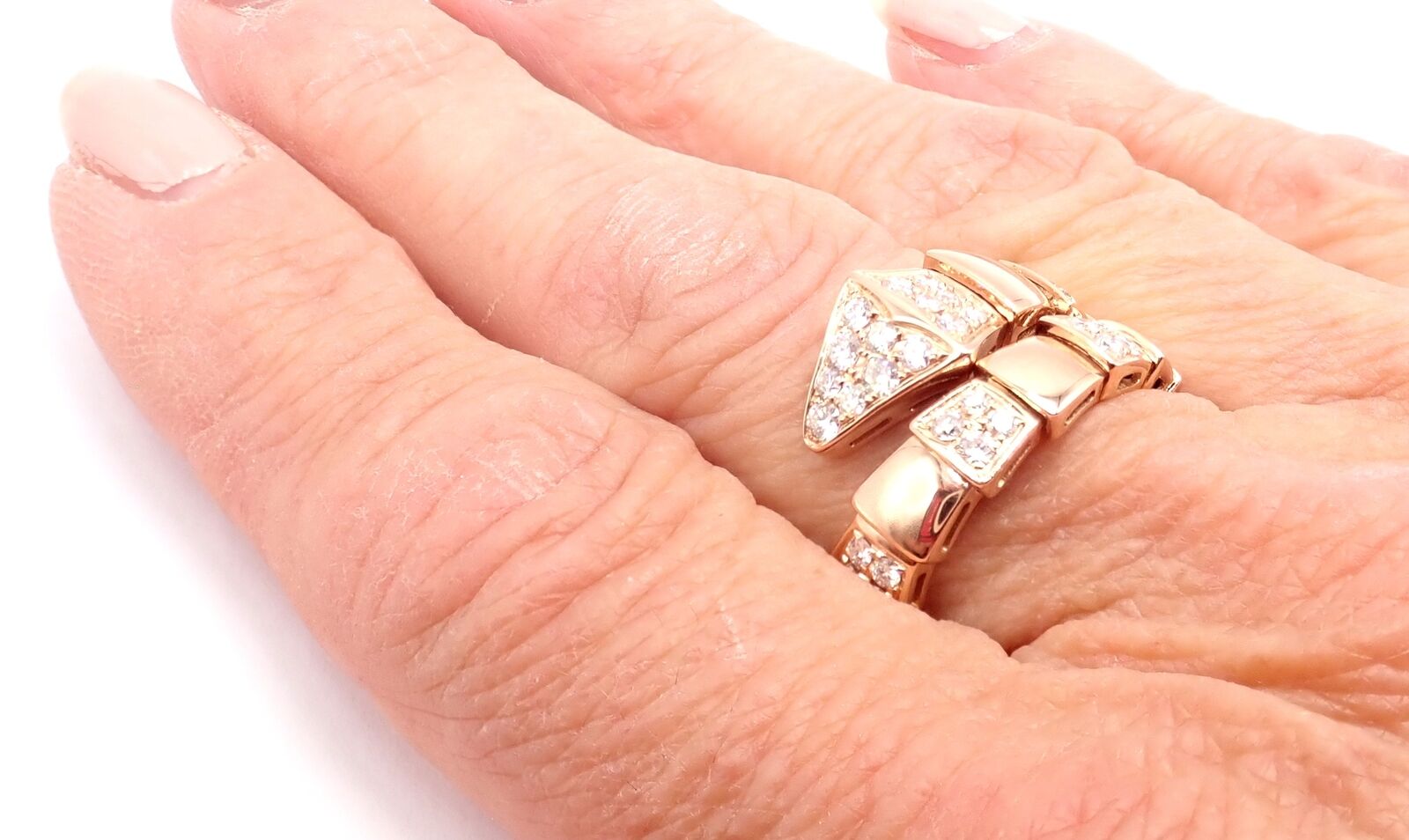 Authentic Bulgari Bvlgari Serpenti Viper 18k Rose Gold Diamond Ring Size 8.75 - Luxury Jewelry for Women, Perfect for Weddings, Anniversaries & Special Occasions