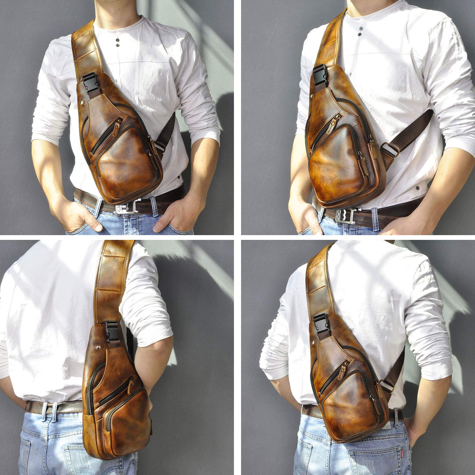 **Le'aokuu Men's Leather Crossbody Sling Bag - Stylish Casual Chest Bag for Travel, Hiking & Daily Use - Designer Shoulder Strap Bag 8015**    *Perfect for outdoor adventures, commuting, or casual outings - a versatile and fashionable accessory for men.*