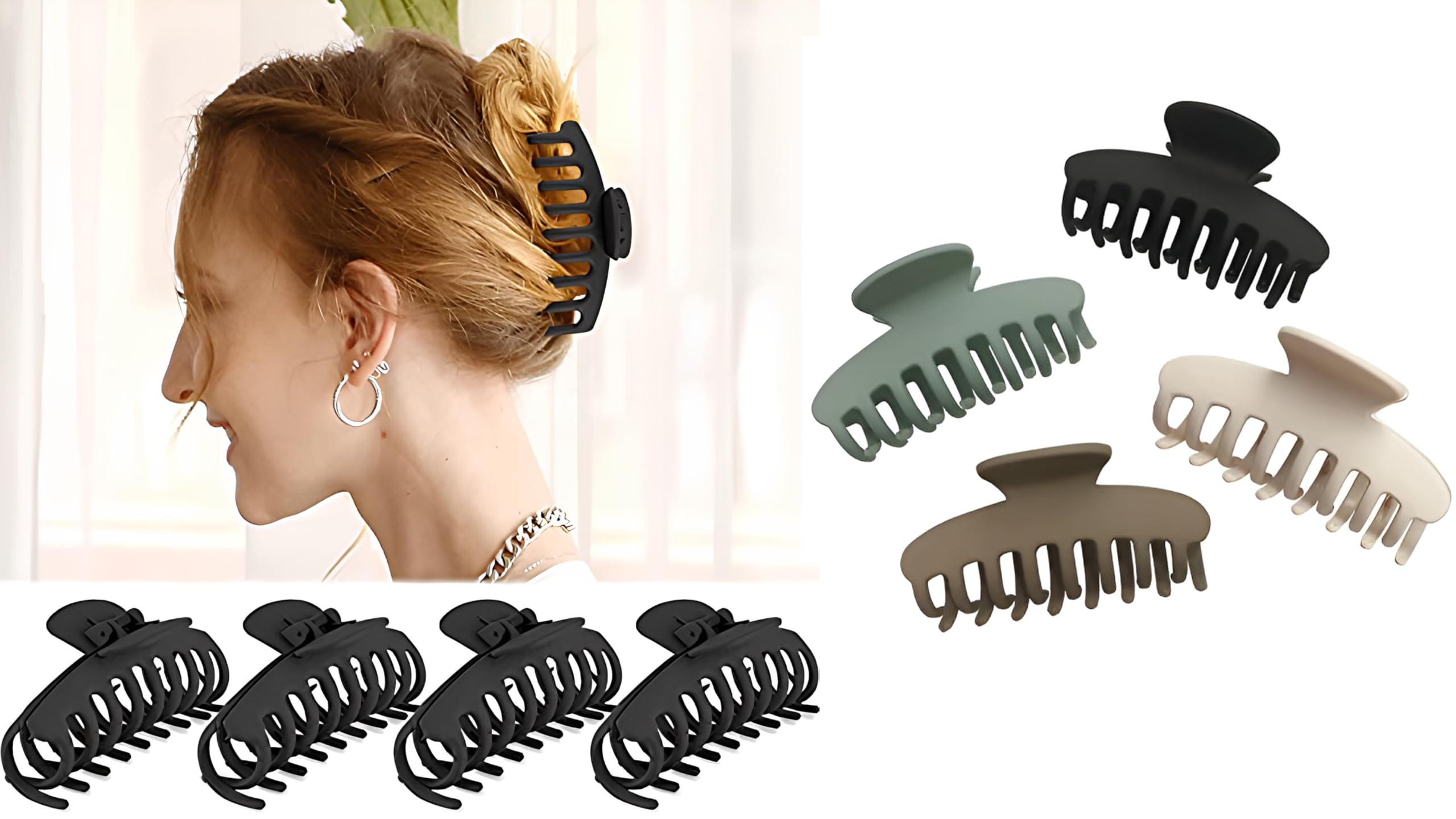 BEYTER 8 Pack Hair Claw Clips for Women - 4.3 Inch Strong Hold Hair Clips for Thick & Thin Hair - 90s Vintage Jaw Clips - Perfect for Work, Gym, School & Everyday Hairstyles