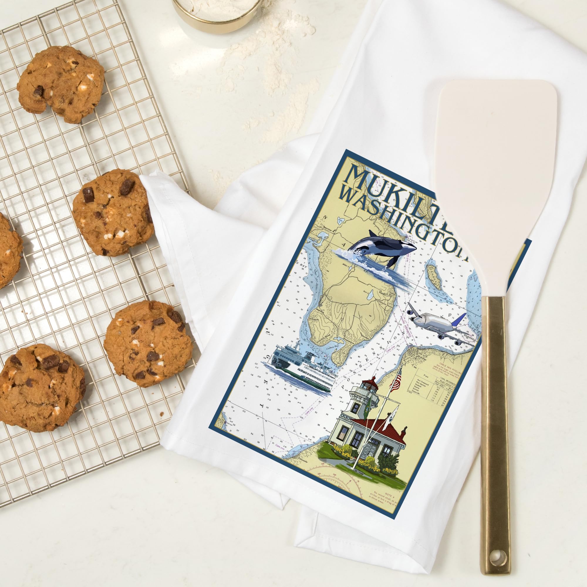 Lantern Press Mukilteo Washington Nautical Chart Tea Towel - 100% Cotton Decorative Hand Towel for Kitchen & Home Decor | Perfect for Coastal Themed Kitchens, Gifts & Beach House Decor