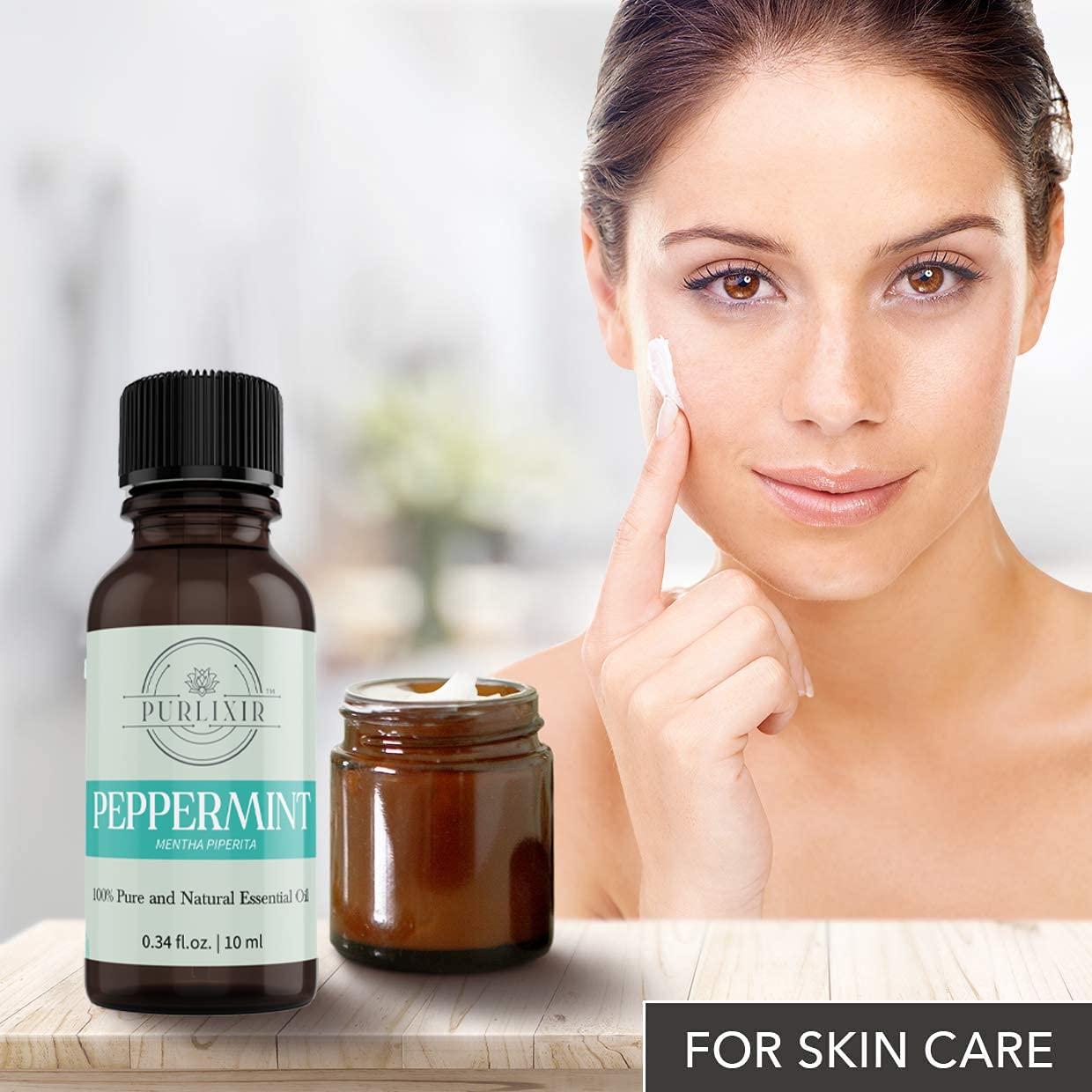 Purlixir 100% Pure Natural Organic Peppermint Essential Oil - 10ml | Stimulates Healthy Skin, Hair & Scalp | Cooling & Refreshing Care for Face & Body | Perfect for Aromatherapy, Massage & DIY Beauty Products