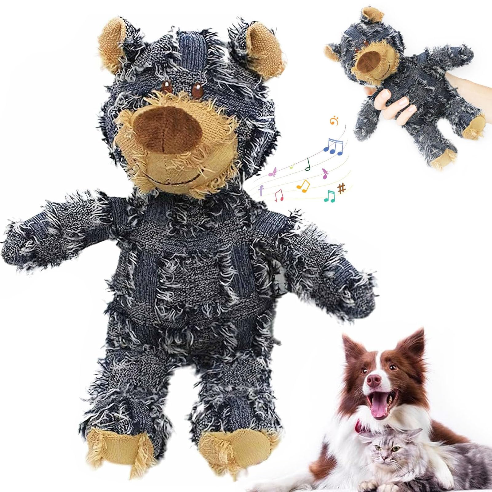 2024 Indestructible Heavy Duty Squeaky Dog Toy - Unbreakable Plush Bear Chew Toy for Aggressive Chewers, Durable Puppy Teething Toy for Large & Small Dogs - Perfect for Playtime, Training & Anxiety Relief (Navy Blue)