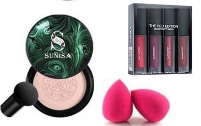 Mwezi Make Up Combo Kit - Foundation, 2 Pink Beauty Blenders & Long Lasting Lipstick Set of 3 | Professional Makeup Essentials for Daily Use, Party & Special Occasions