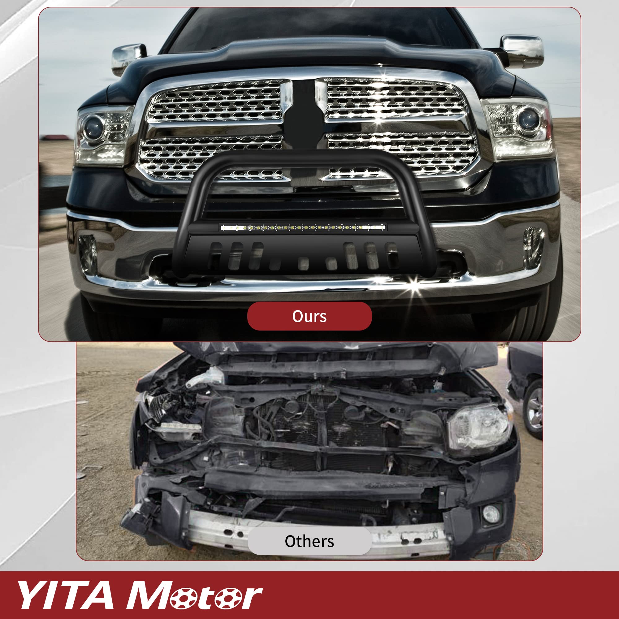 YITAMOTOR Bull Bar with LED Light Bar for 2009-2023 Dodge RAM 1500 (Excluding Rebel Sport) | 3